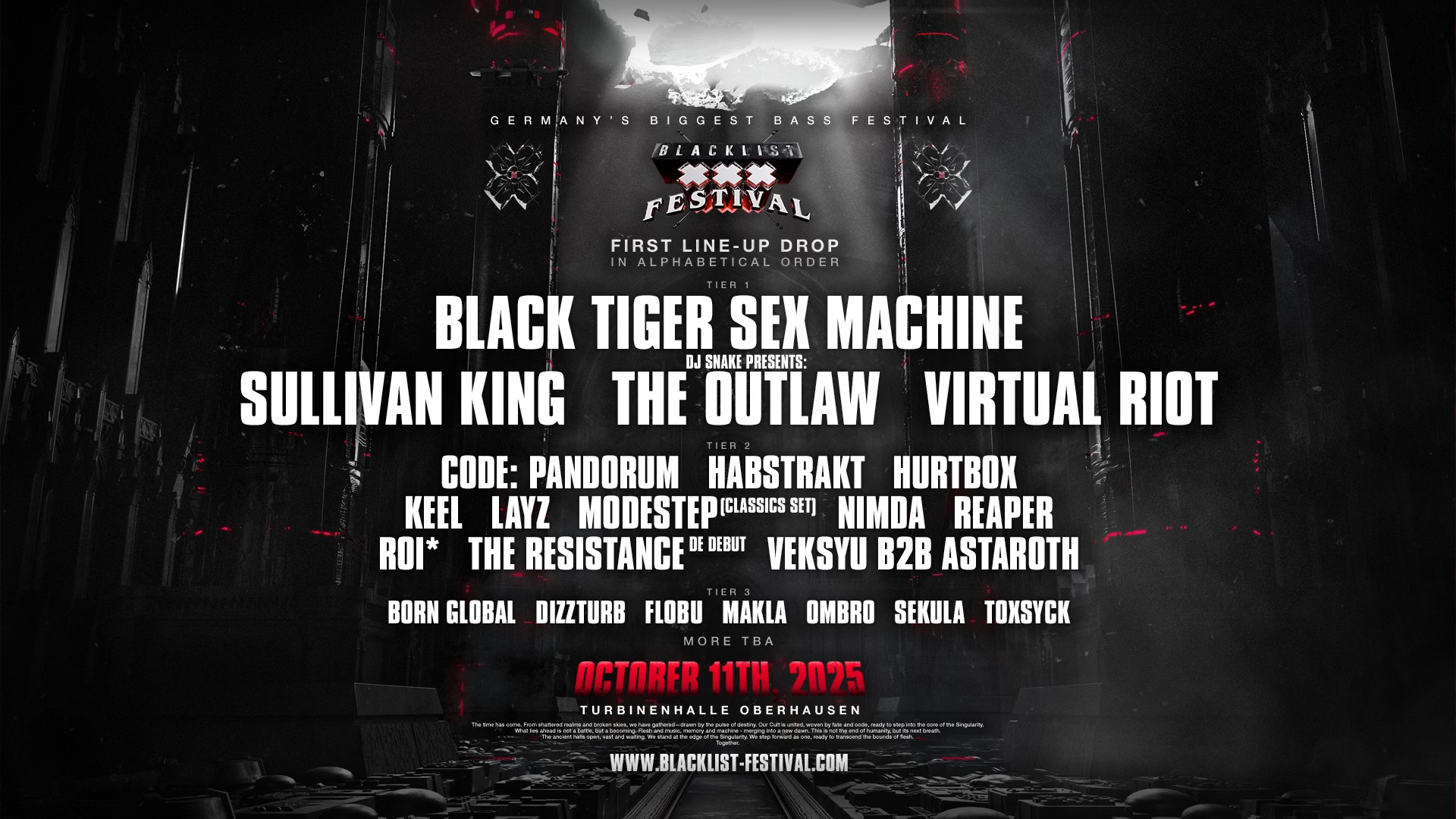 Blacklist Festival am 11. October 2025 @ Turbinenhalle Oberhausen. Blacklist Festival am 11. October 2025 @ Turbinenhalle Oberhausen.