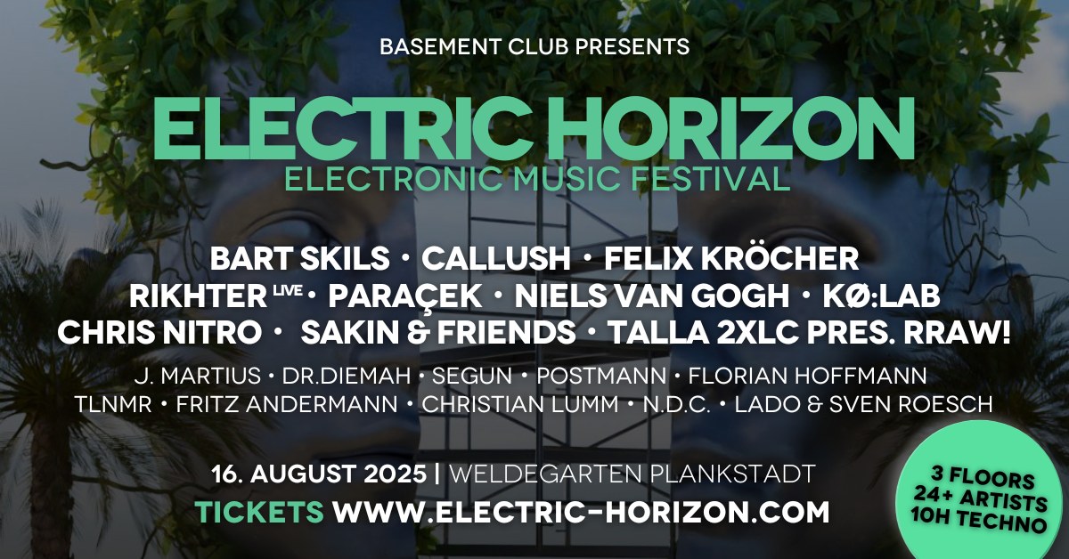 Electric Horizon Festival am 16. August 2025 @ Weldegarten. Electric Horizon Festival am 16. August 2025 @ Weldegarten.