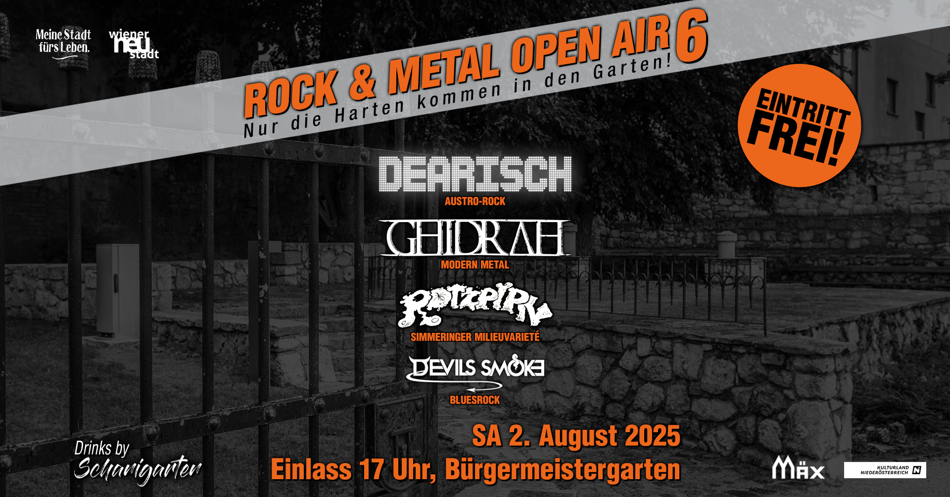 Rock & Metal Open Air am 2. August 2025 @ Bürgermeistergarten Wiener Neustadt. Rock & Metal Open Air am 2. August 2025 @ Bürgermeistergarten Wiener Neustadt.