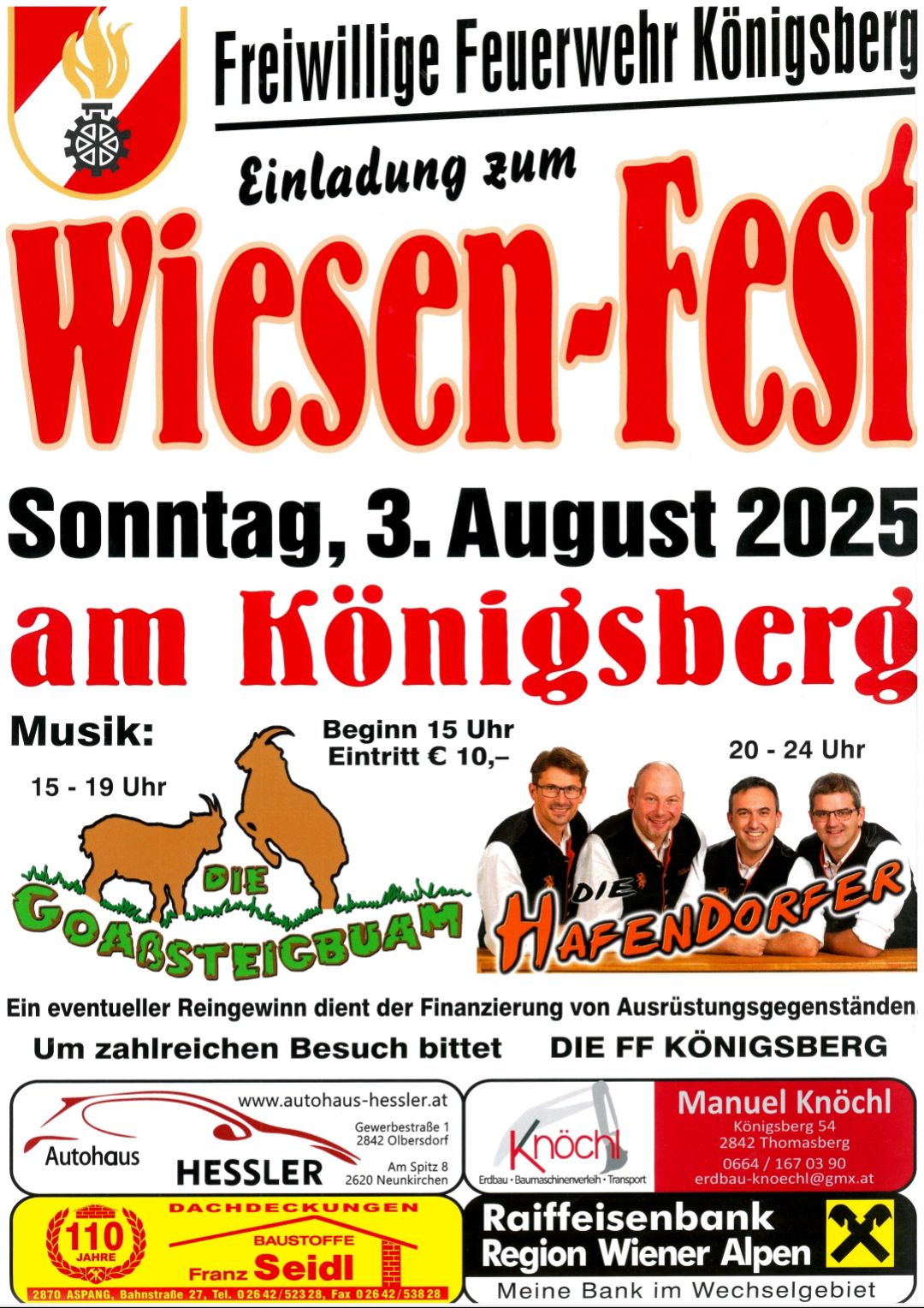 Wiesenfest 2025 in Königsberg am 3. August 2025 @ FF Königsberg.