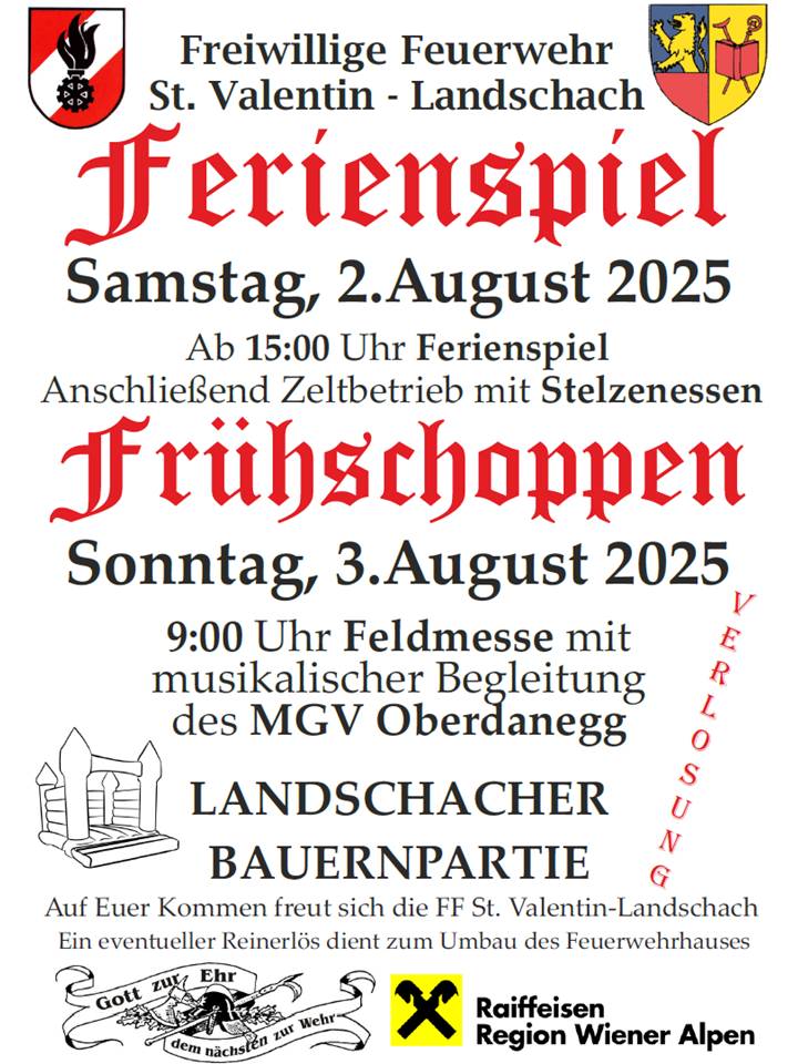 Frühschoppen der FF St. Valenting-Landschach am 3. August 2025 @ FF St. Valentin-Landschach. Frühschoppen der FF St. Valenting-Landschach am 3. August 2025 @ FF St. Valentin-Landschach.