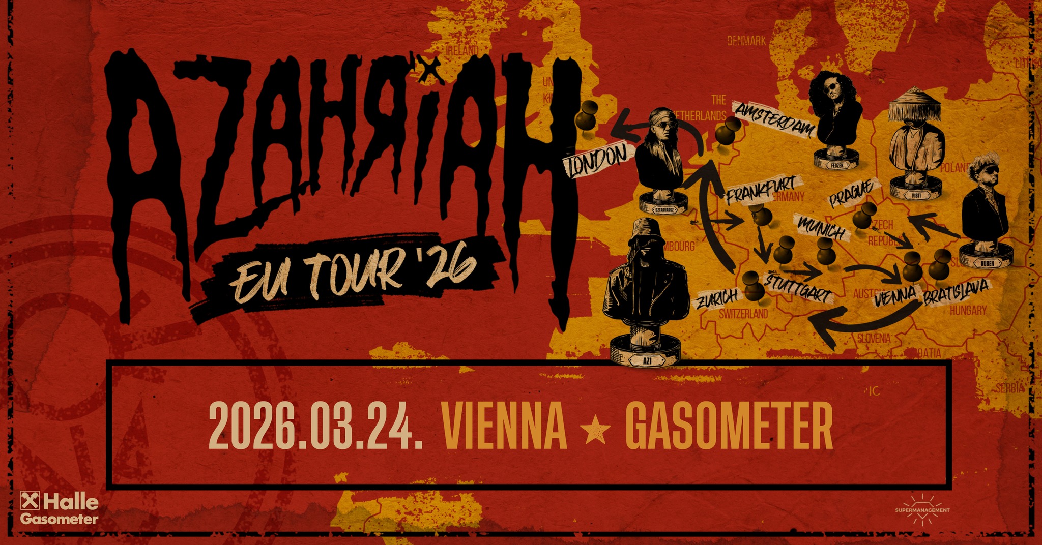 Azahriah am 24. March 2026 @ Raiffeisen Halle im Gasometer.
