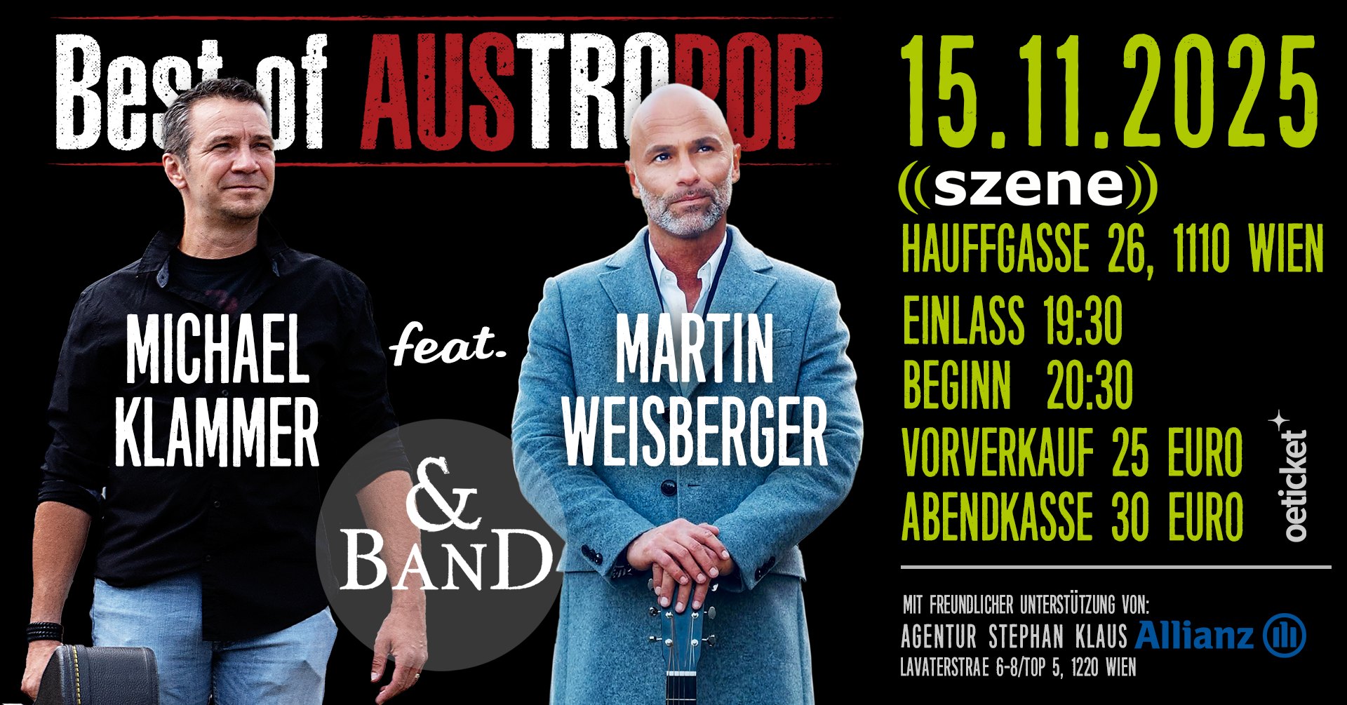 Michael Klammer feat. Martin Weisberger & Band am 15. November 2025 @ Szene Wien.