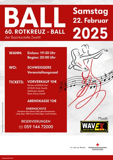 60. Rotkreuz-Ball der Bezirksstelle Zwettl am 22. February 2025 @ Veranstaltungssaal Schweiggers. 60. Rotkreuz-Ball der Bezirksstelle Zwettl am 22. February 2025 @ Veranstaltungssaal Schweiggers.