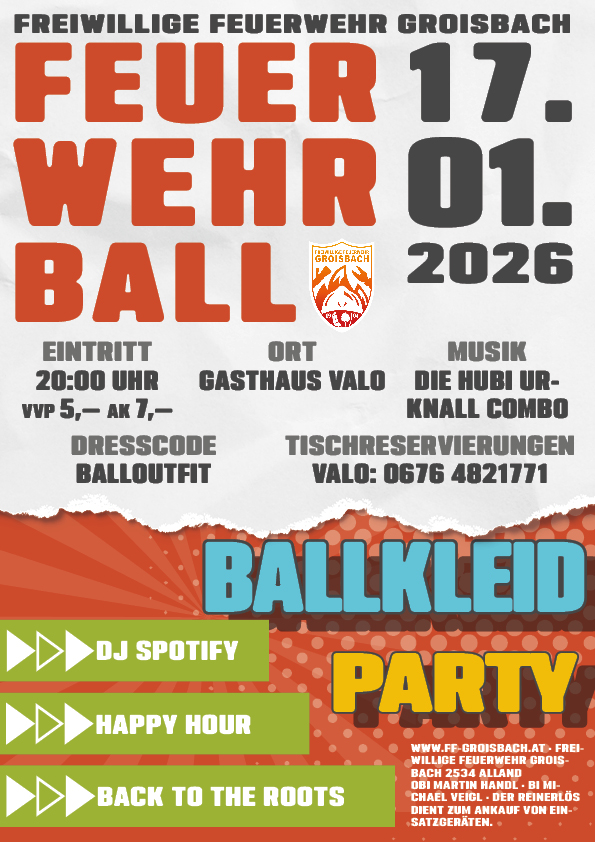 Ball der FF Groisbach am 17. January 2026 @ Gasthaus Valo.