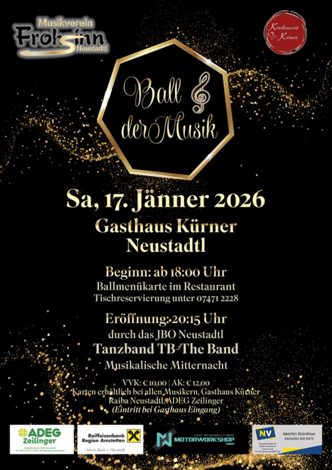 Ball der Musik - MV Frohsinn Neustadtl am 17. January 2026 @ Kirchenwirt Familie Kürner.