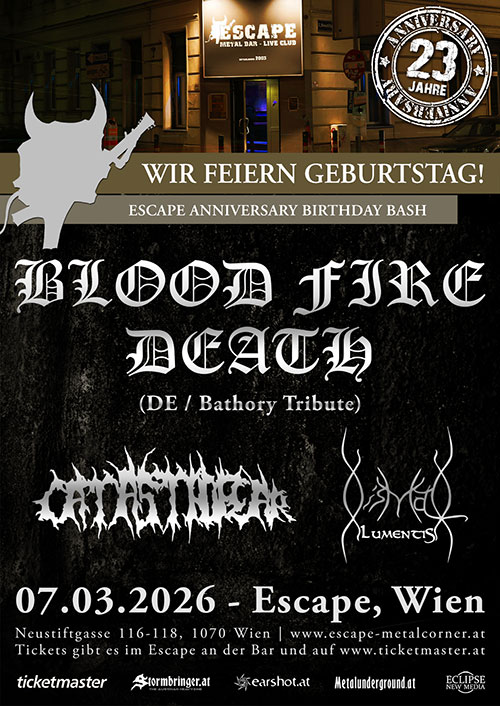 Blood Fire Death + Guests am 7. March 2026 @ Escape Metalcorner.