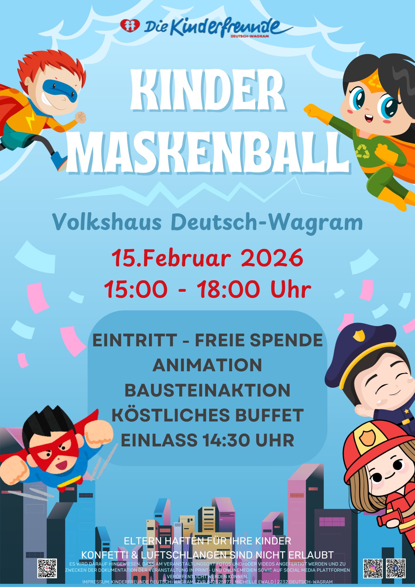 Kindermaskenball am 15. February 2026 @ Volkshaus Deutsch-Wagram.