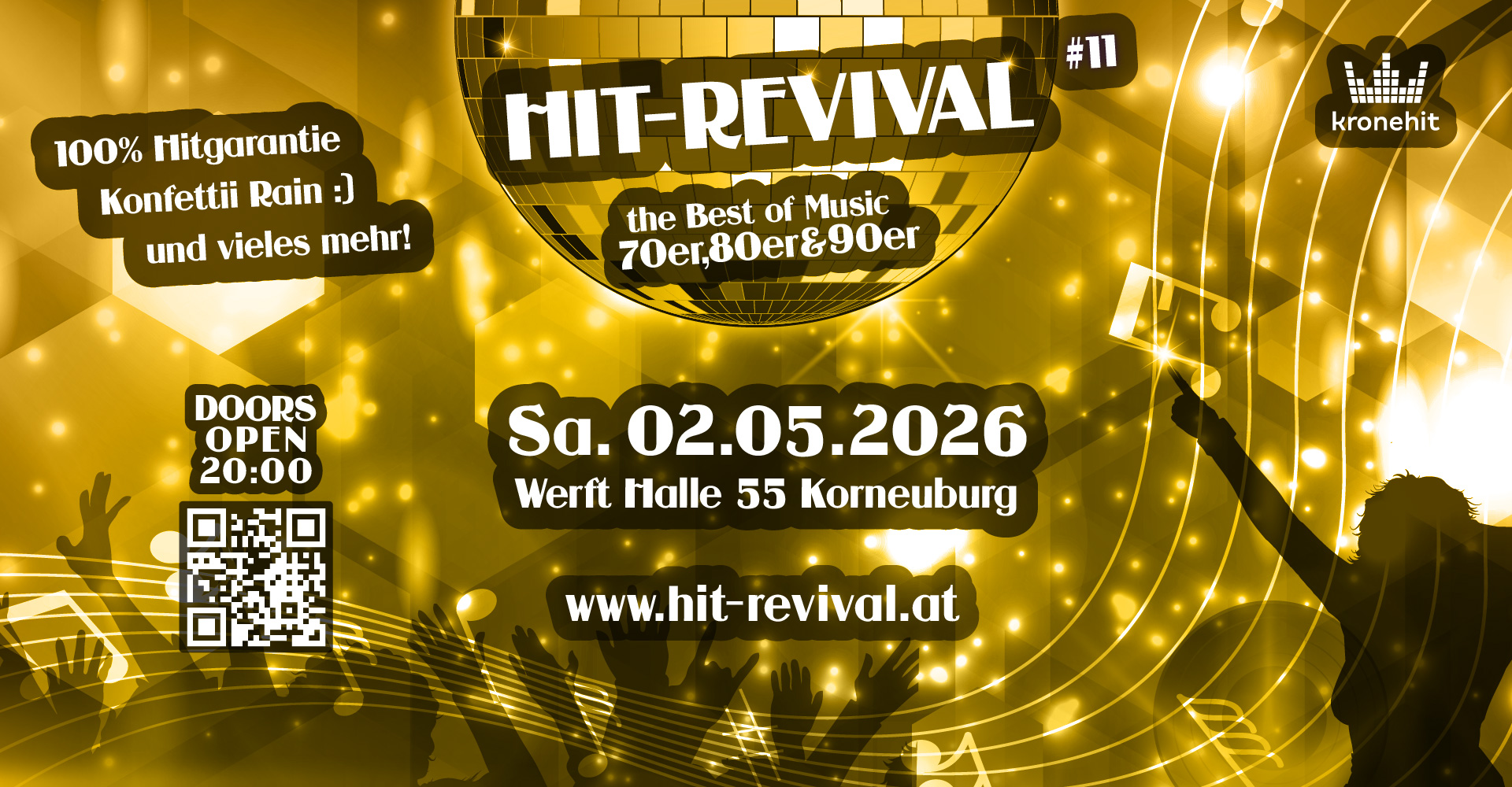 Hit-Revival - the Best of Music 70er, 80er & 90er am 2. May 2026 @ Werft Korneuburg.