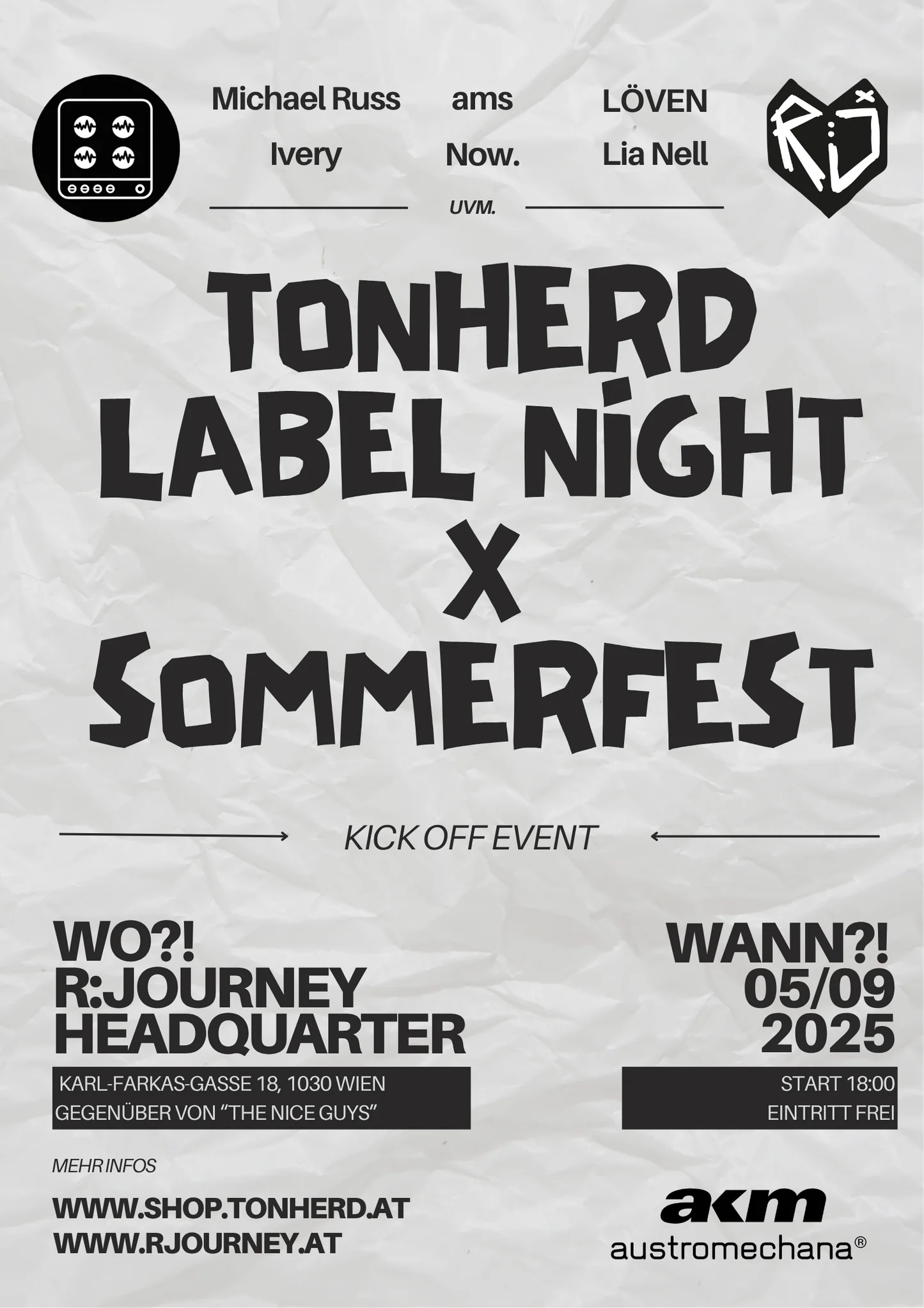 Tonherd Label Night X Sommerfest am 5. September 2025 @ R:Journey Headquarter. Tonherd Label Night X Sommerfest am 5. September 2025 @ R:Journey Headquarter.