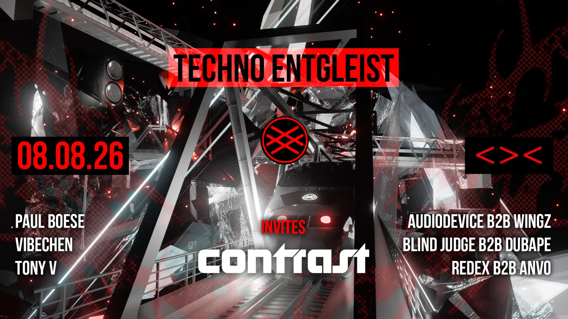 CONTRAST x TECHNO ENTGLEIST am 8. August 2026 @ Grelle Forelle.