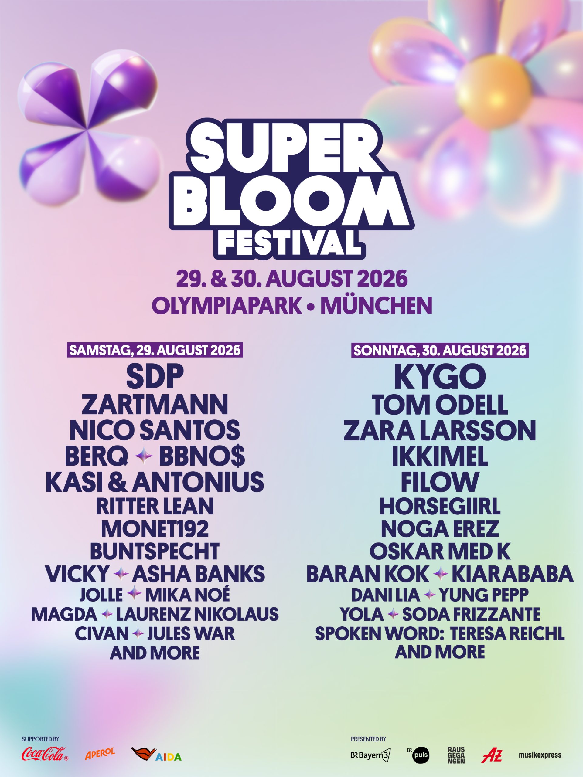 SUPERBLOOM Festival am 29. August 2026 @ Olympiapark München.
