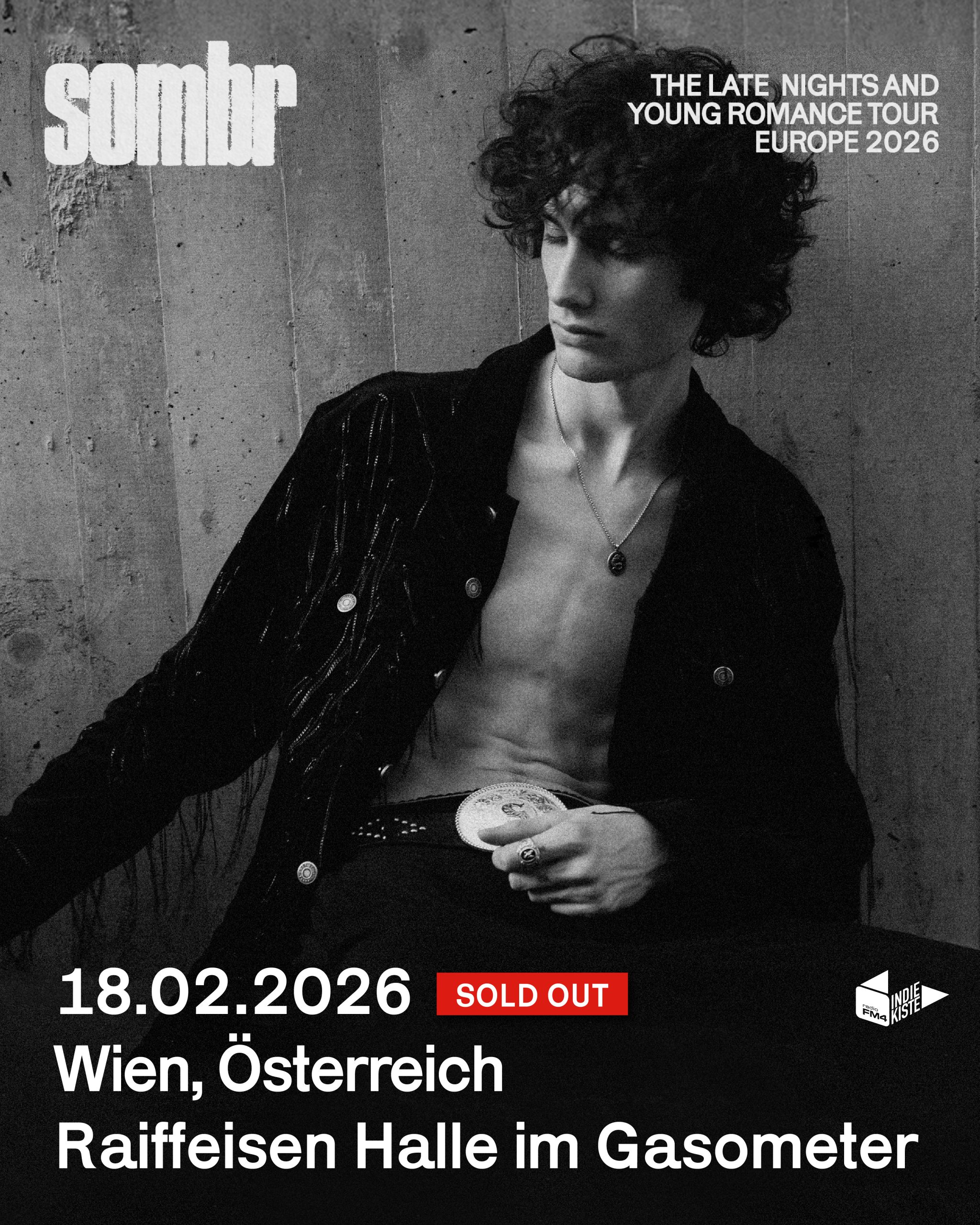 sombr am 18. February 2026 @ Raiffeisen Halle im Gasometer. sombr am 18. February 2026 @ Raiffeisen Halle im Gasometer.