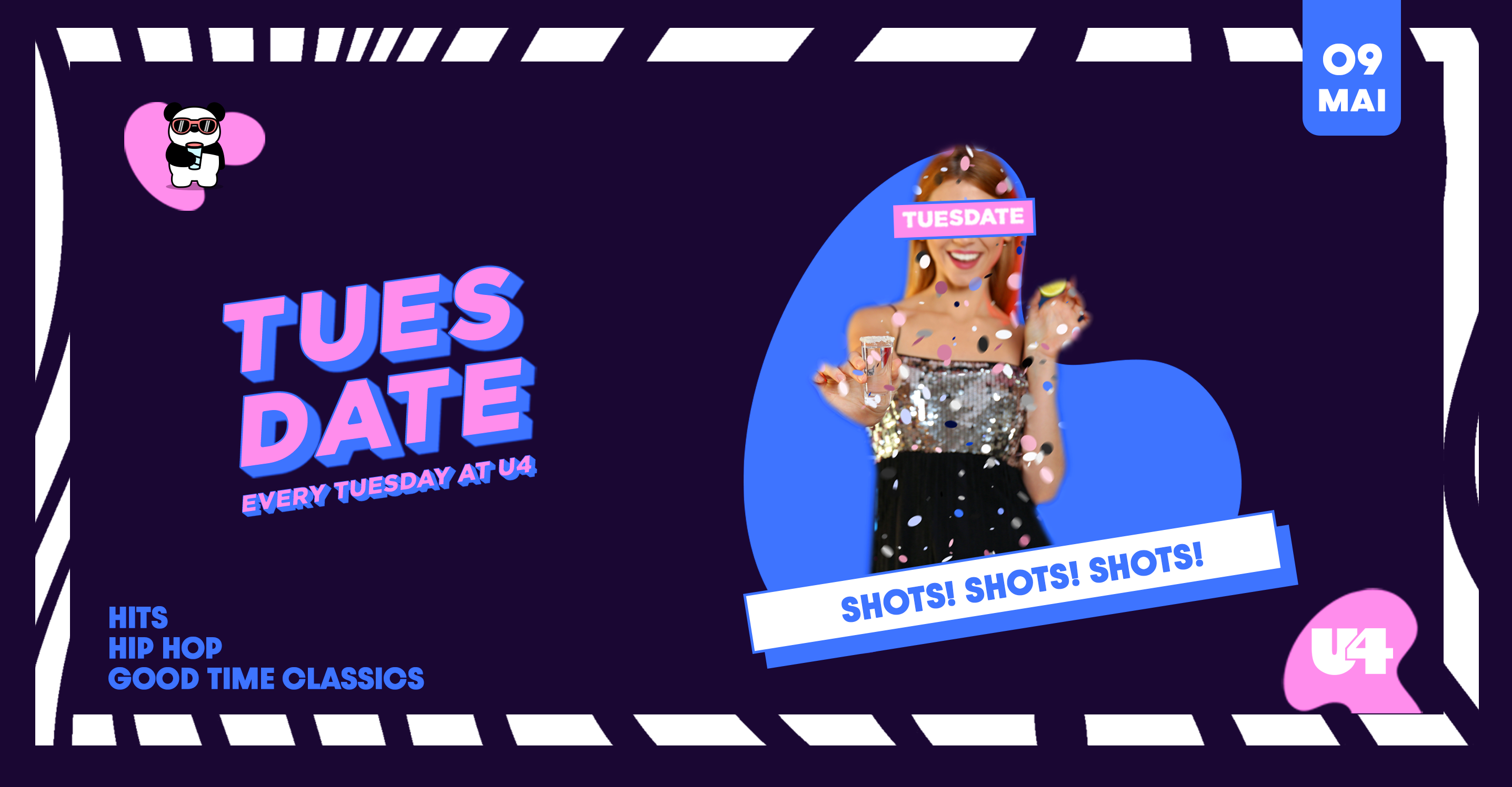 TUESDATE | SHOTS, SHOTS, SHOTS am 9. May 2023 @ U4. TUESDATE | SHOTS, SHOTS, SHOTS am 9. May 2023 @ U4.