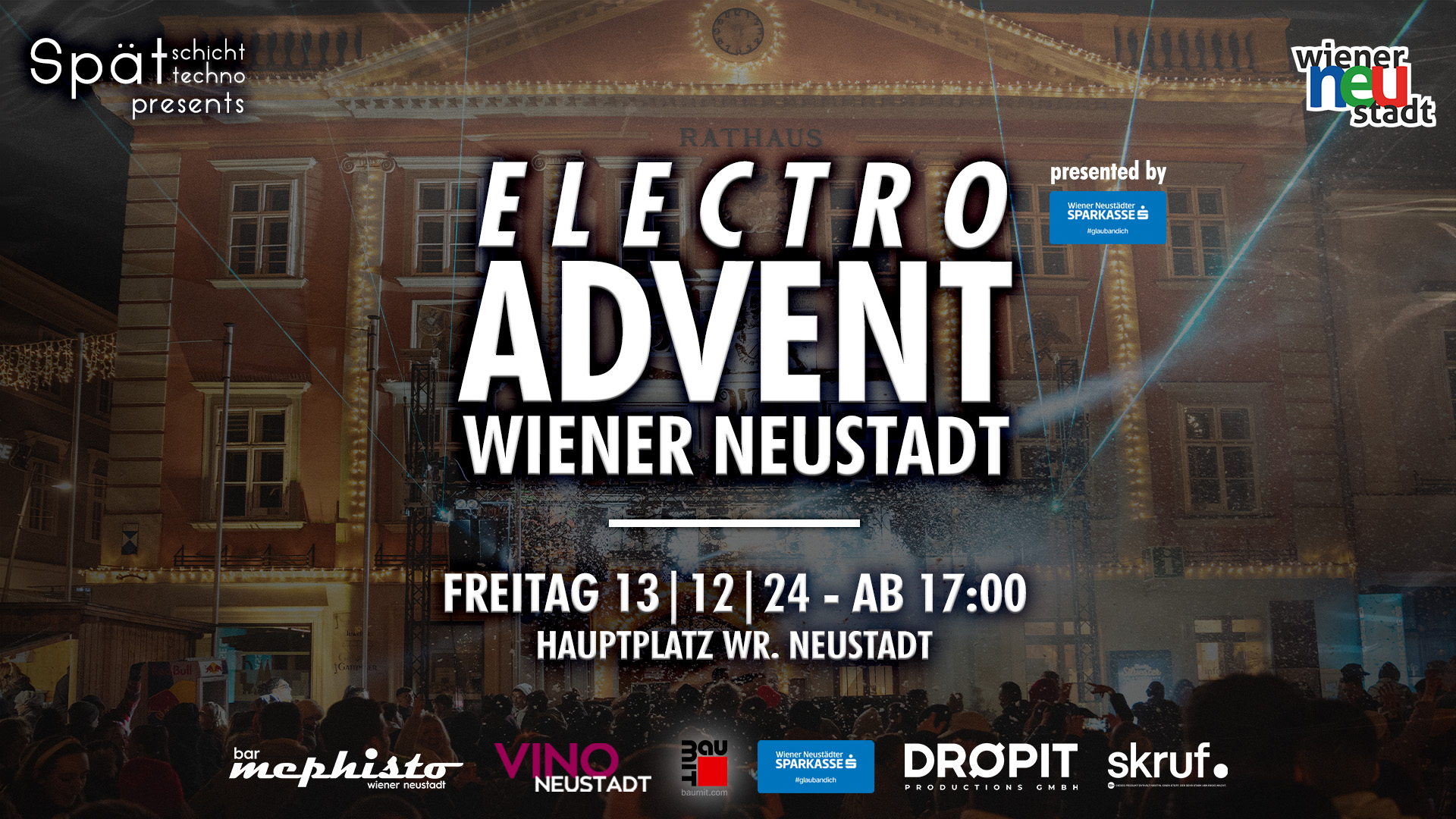 Electro Advent Wiener Neustadt am 13. December 2024 @ Hauptplatz Wiener Neustadt. Electro Advent Wiener Neustadt am 13. December 2024 @ Hauptplatz Wiener Neustadt.