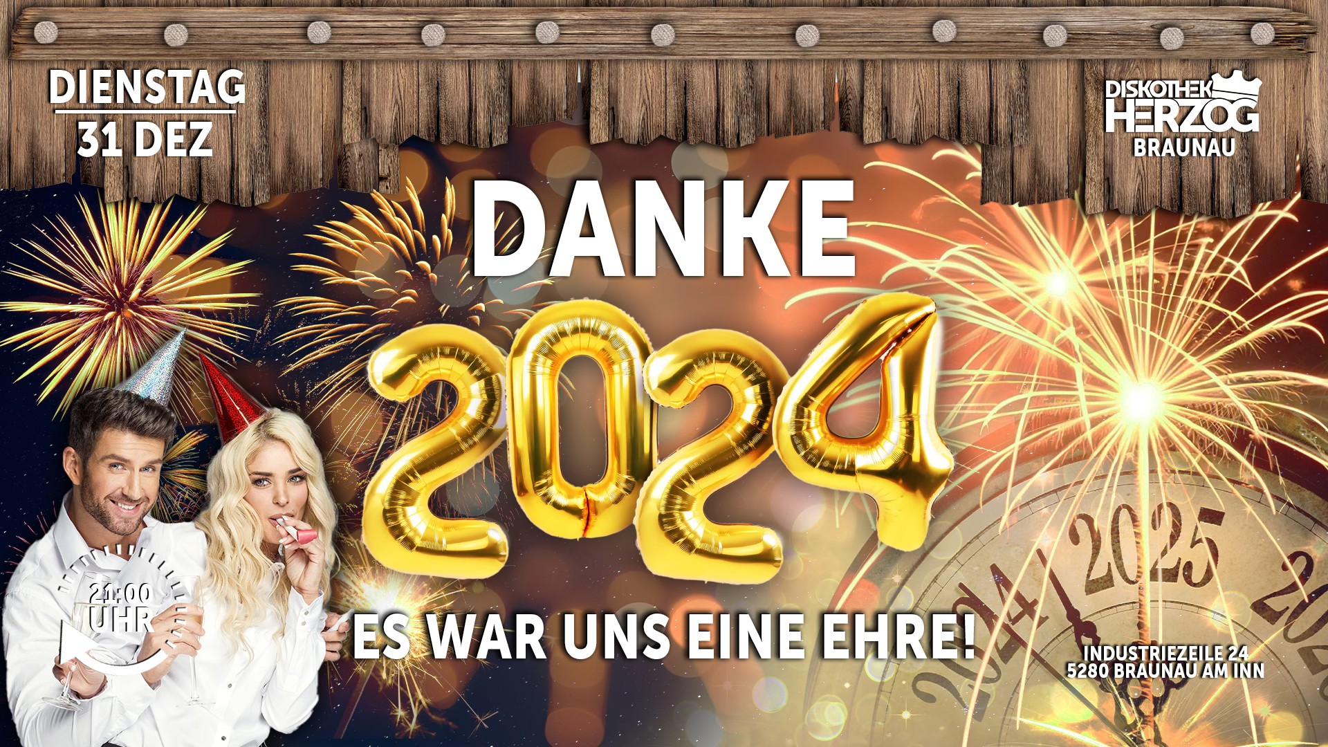 Danke 2024! am 31. December 2024 @ Diskothek Herzog Braunau. Danke 2024! am 31. December 2024 @ Diskothek Herzog Braunau.