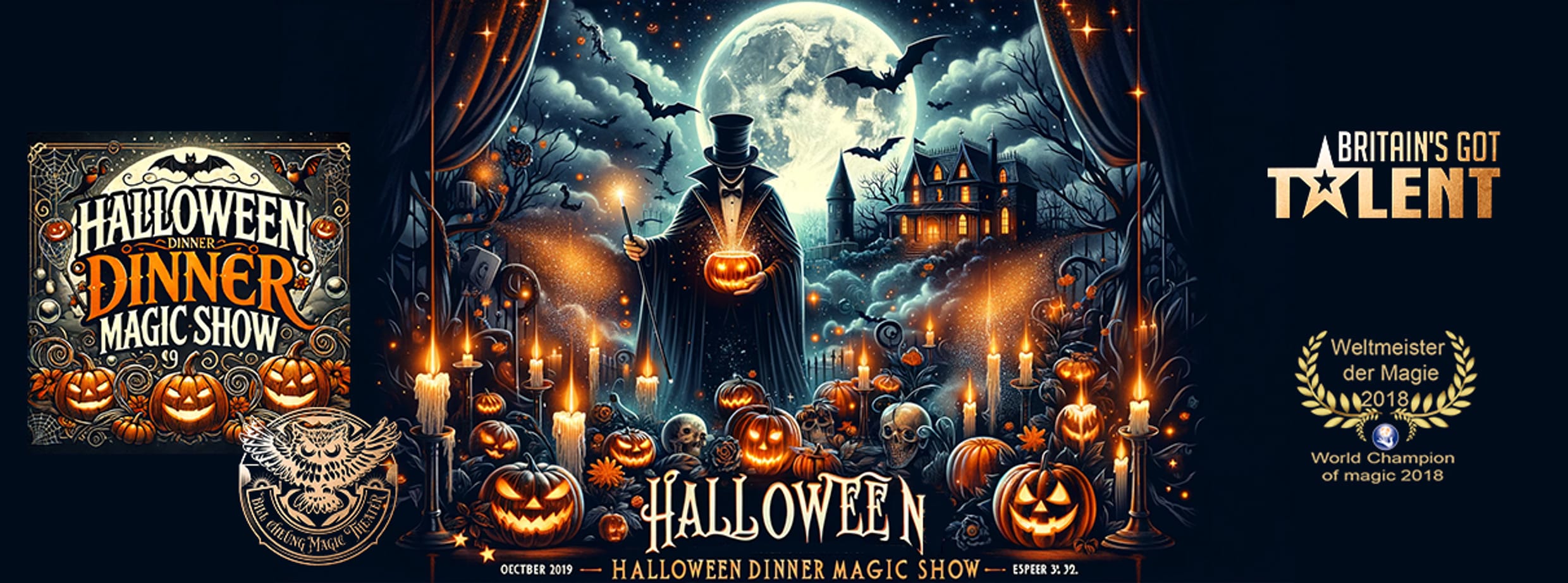 Halloween-Dinner-Magic Show am 31. October 2025 @ Bill Cheung Magic Theater. Halloween-Dinner-Magic Show am 31. October 2025 @ Bill Cheung Magic Theater.