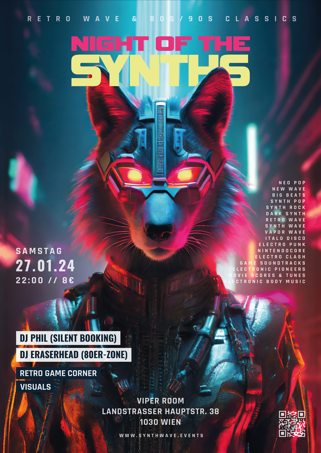 Night of the Synths - Retro Wave & 80s/90s Classics am 27. January 2024 @ Viper Room. Night of the Synths - Retro Wave & 80s/90s Classics am 27. January 2024 @ Viper Room.