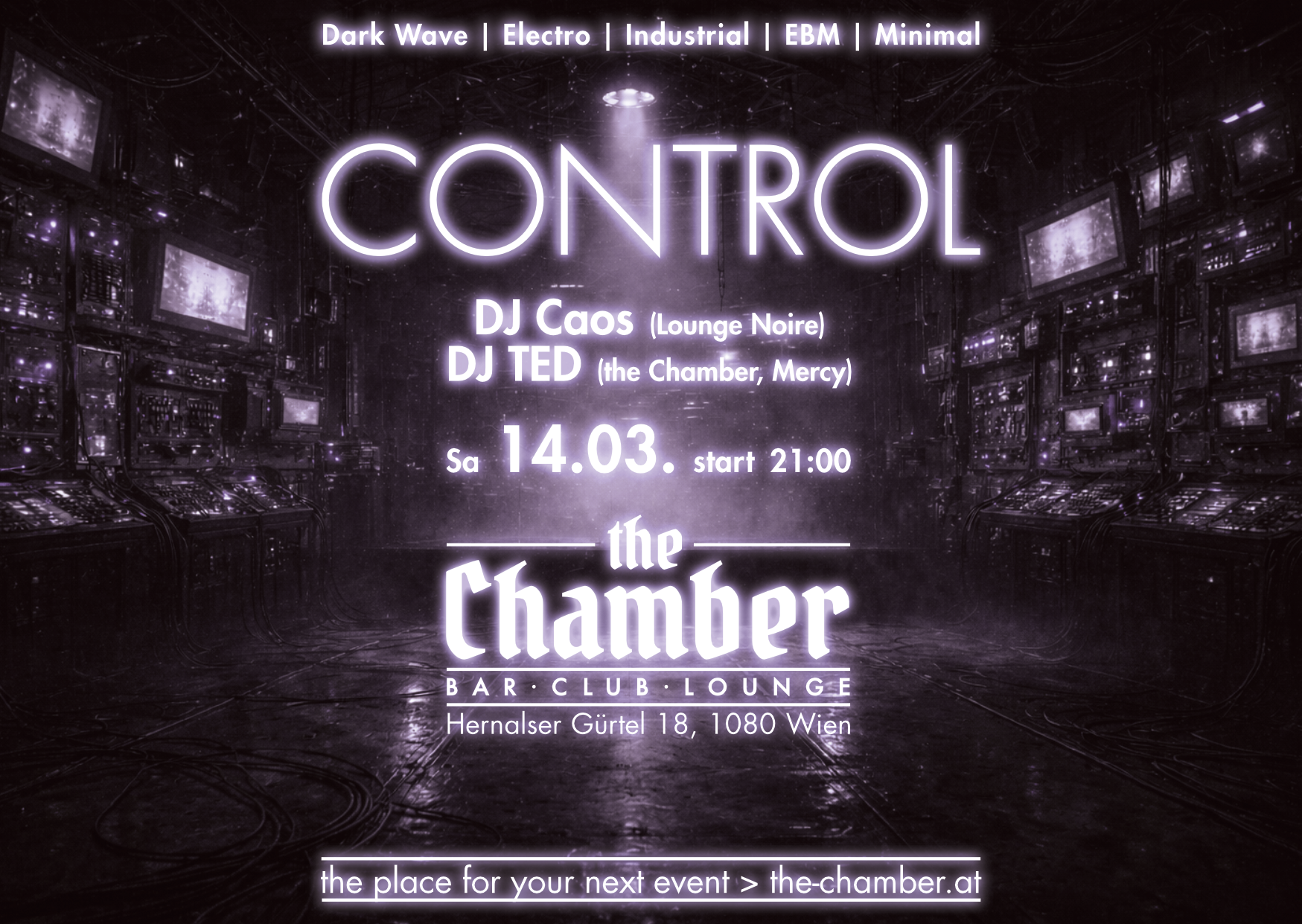 CONTROL am 13. March 2026 @ the Chamber – Bar | Club | Lounge.