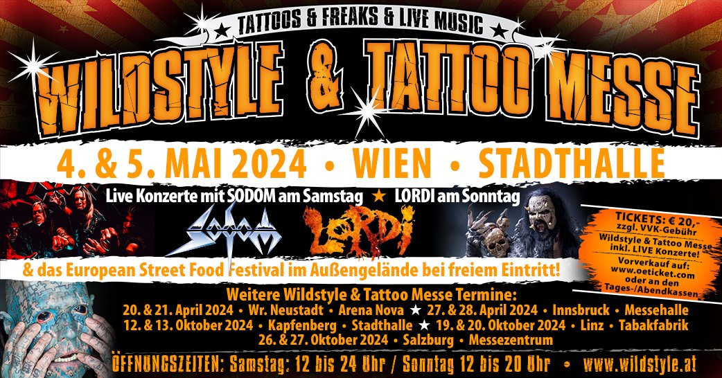 Wildstyle & Tattoo Messe - WIEN am 4. May 2024 @ Wiener Stadthalle.