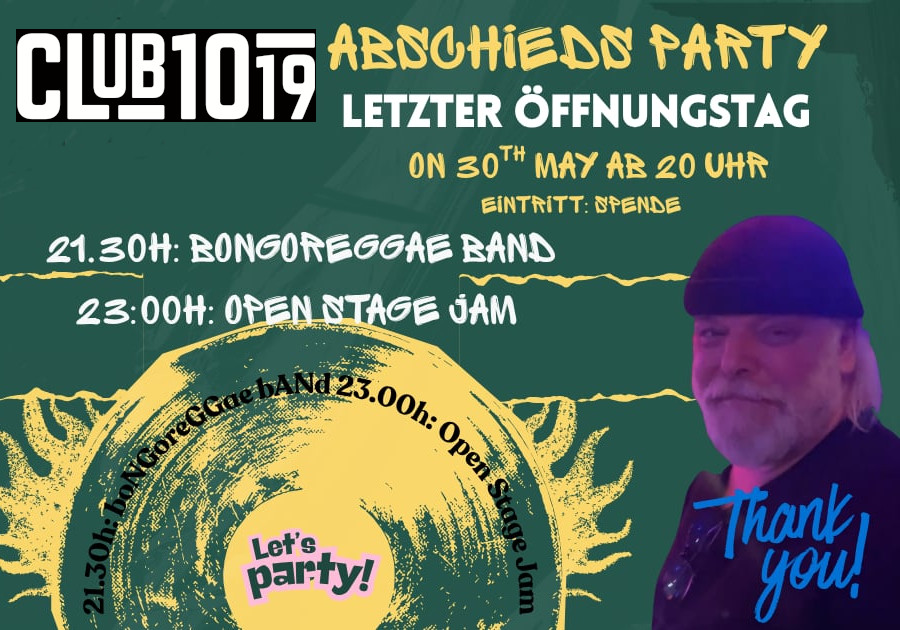 very last night: boNGoreGGae bANd + Open Jam am 30. May 2026 @ Club 1019.
