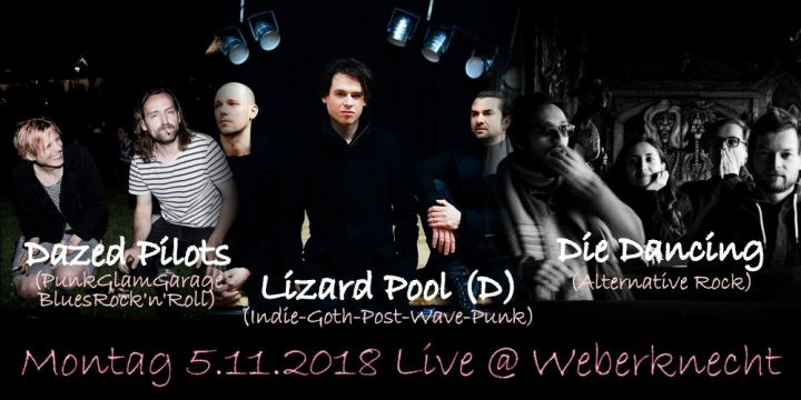 Dazed Pilots + Lizard Pool + Die Dancing am 5. November 2018 @ Weberknecht. Dazed Pilots + Lizard Pool + Die Dancing am 5. November 2018 @ Weberknecht.