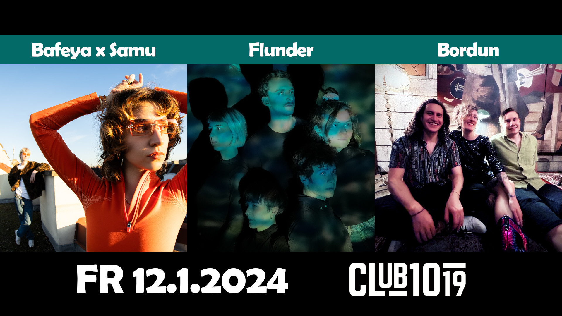 Flunder + Bafeya x Samu + Bordun am 12. January 2024 @ Club 1019. Flunder + Bafeya x Samu + Bordun am 12. January 2024 @ Club 1019.