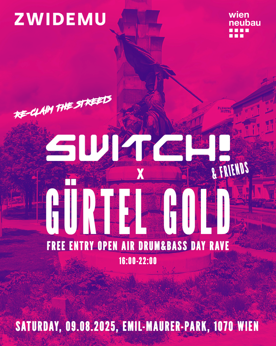 Switch! x Gürtel Gold - Free Entry Open Air Drum&Bass Rave am 9. August 2025 @ Emil-Maurer-Park.