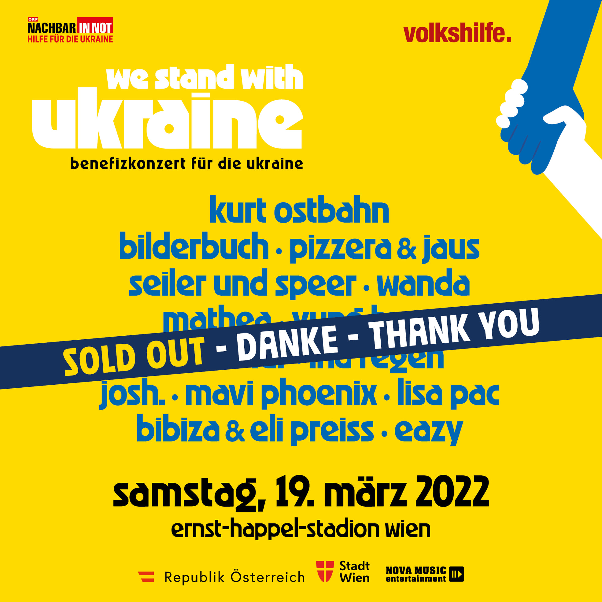 #WeStandWithUkraine Benefizkonzert am 19. March 2022 @ Ernst-Happel-Stadion.