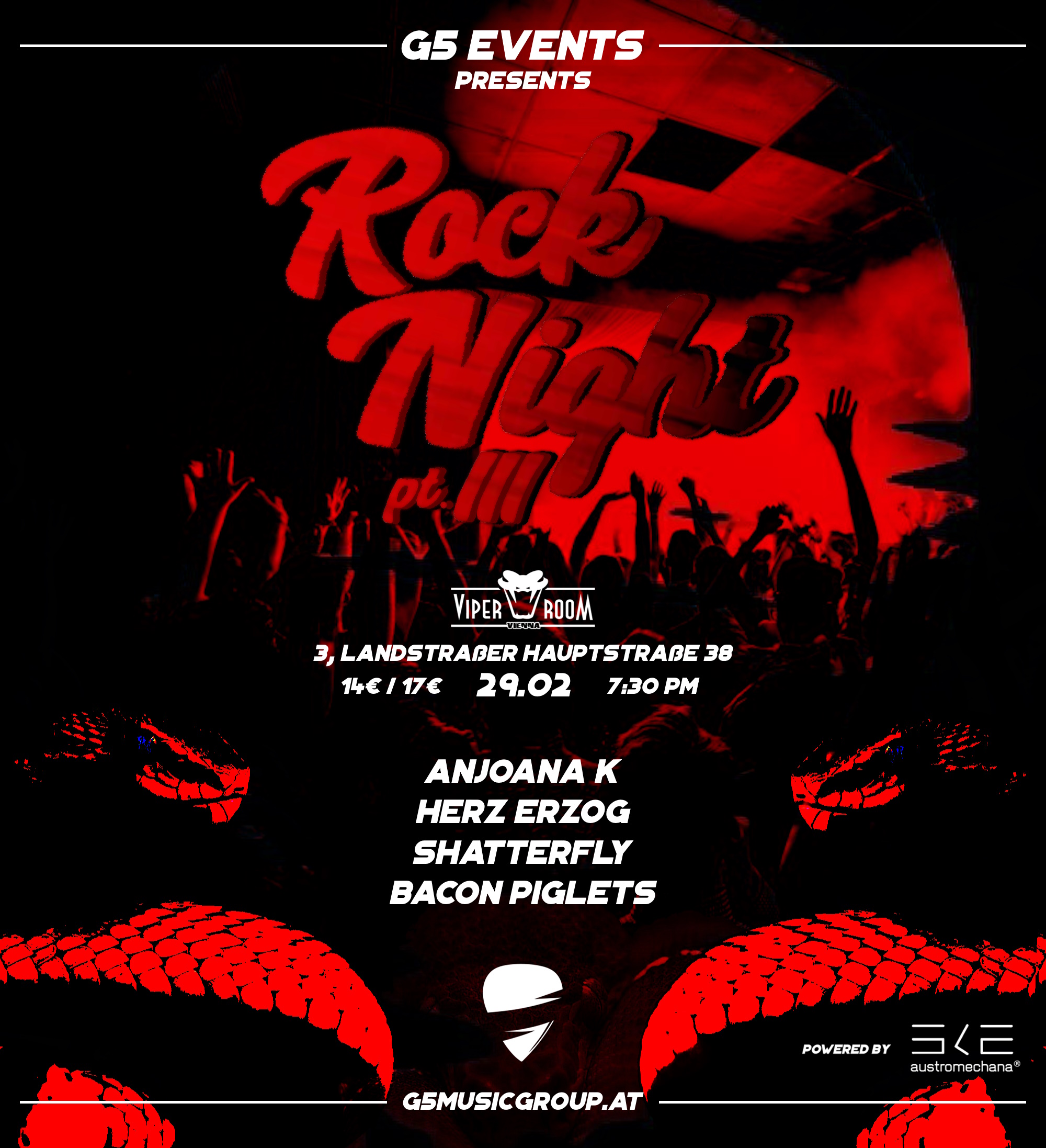 G5 presents: Rock Night 3 am 29. February 2024 @ Viper Room. G5 presents: Rock Night 3 am 29. February 2024 @ Viper Room.