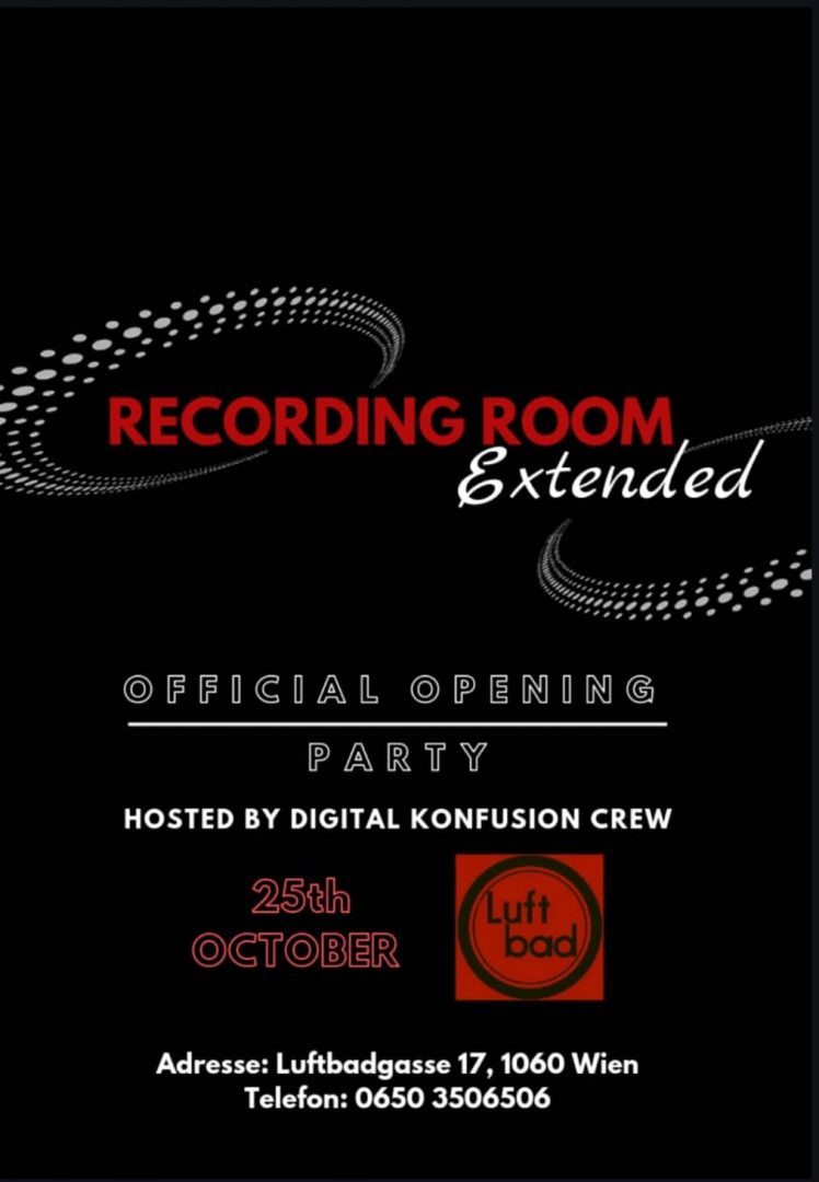 Recording Room Extended Opening Party am 25. October 2018 @ Luftbad. Recording Room Extended Opening Party am 25. October 2018 @ Luftbad.