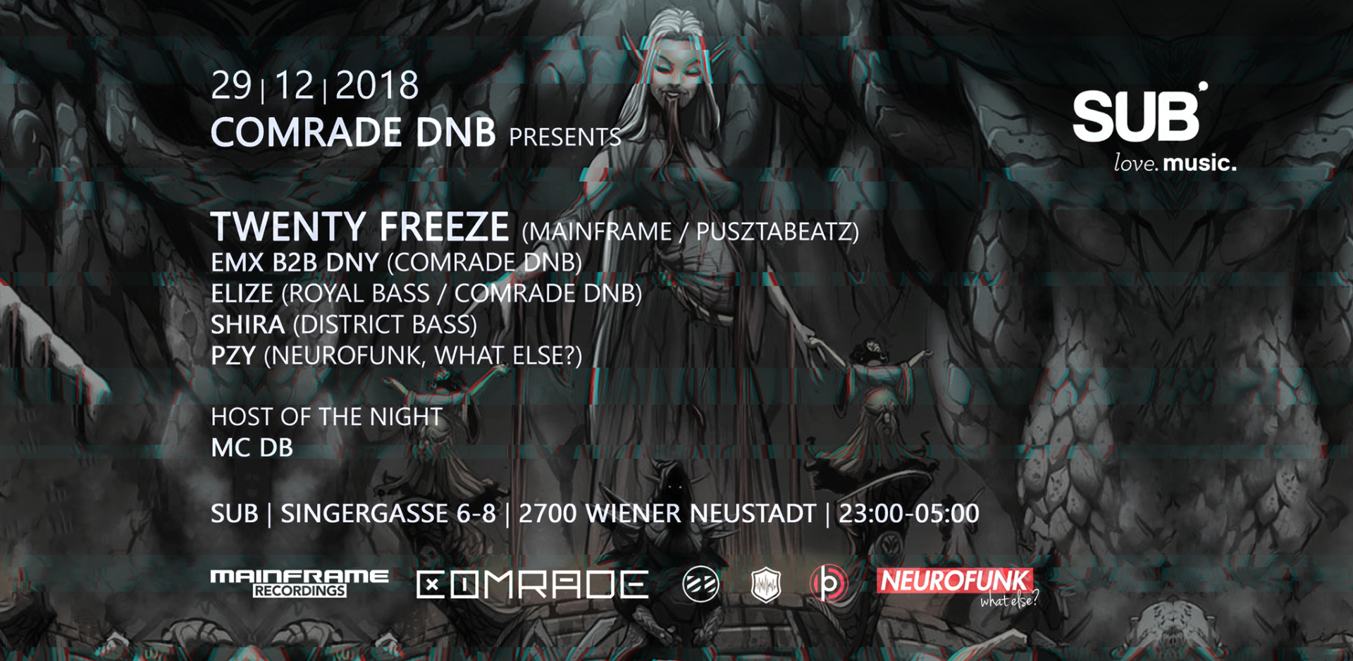 Comrade DNB presents Twenty Freeze (Mainframe/Pusztabeatz) am 29. December 2018 @ SUB. Comrade DNB presents Twenty Freeze (Mainframe/Pusztabeatz) am 29. December 2018 @ SUB.