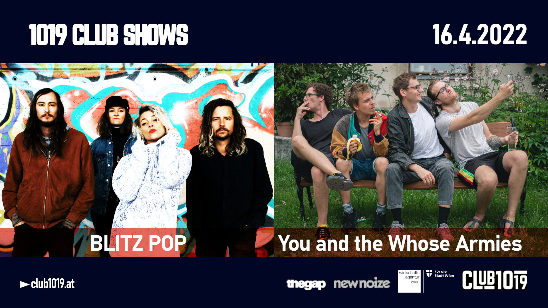 Blitz Pop + You and the Whose Armies am 16. April 2022 @ Club 1019. Blitz Pop + You and the Whose Armies am 16. April 2022 @ Club 1019.