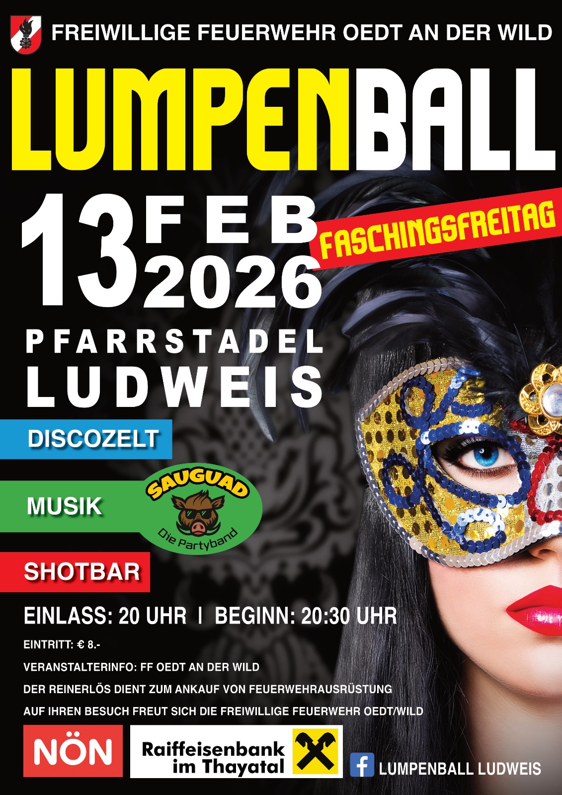 Lumpenball am 13. February 2026 @ Pfarrstadl Ludweis.