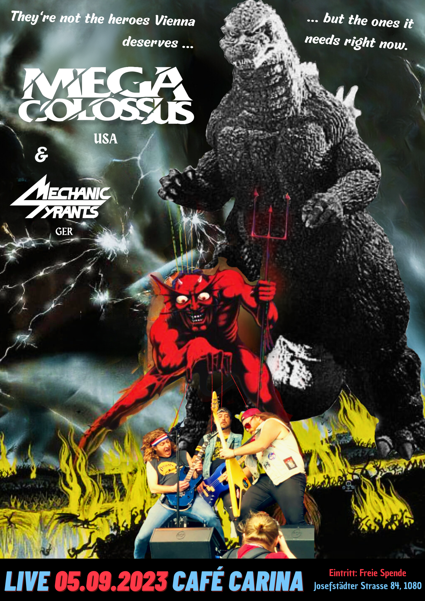 Mega Colossus + Mechanic Tyrants am 5. September 2023 @ Café Carina. Mega Colossus + Mechanic Tyrants am 5. September 2023 @ Café Carina.