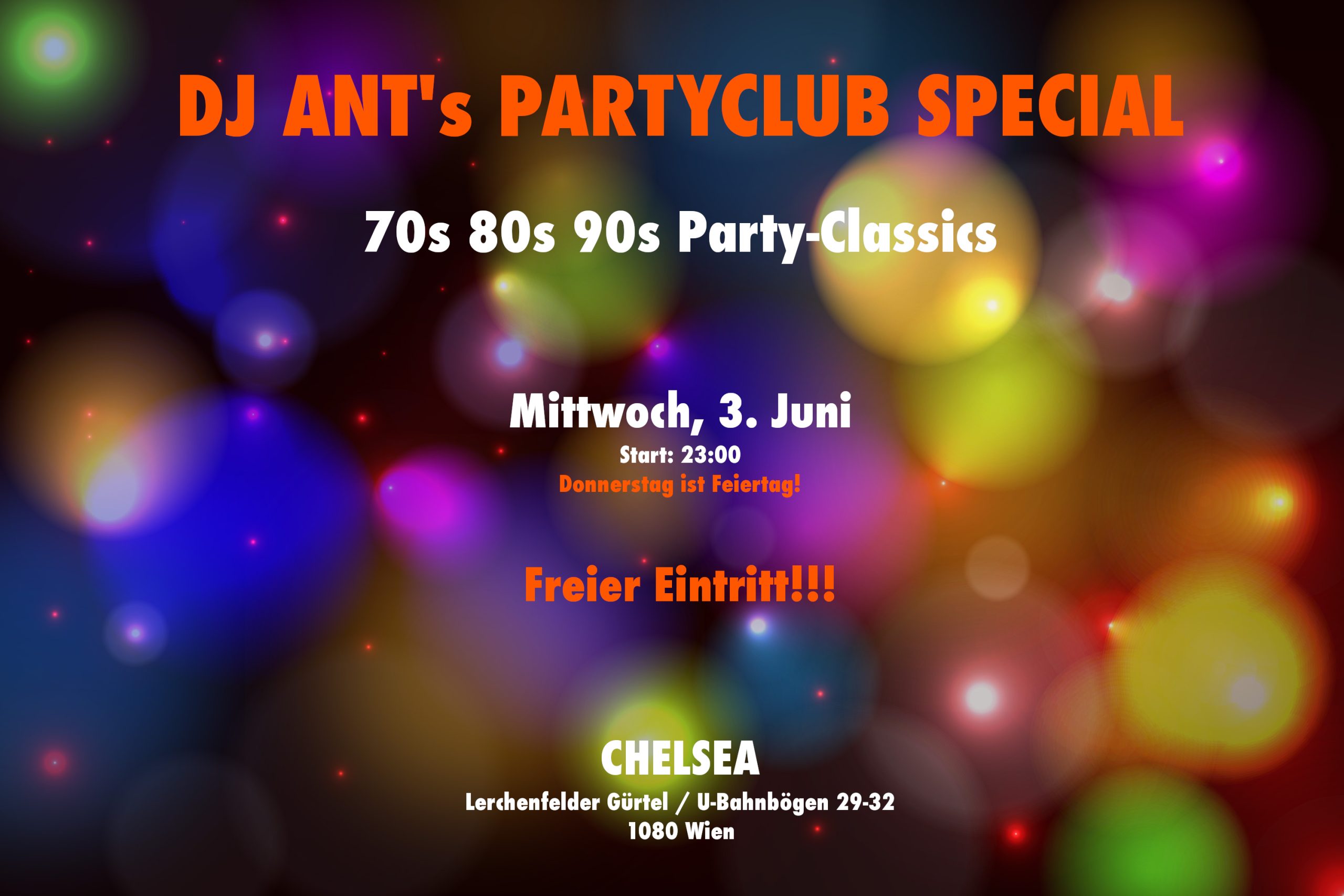 DJ ANT's PARTYCLUB SPECIAL am 3. June 2026 @ Chelsea.