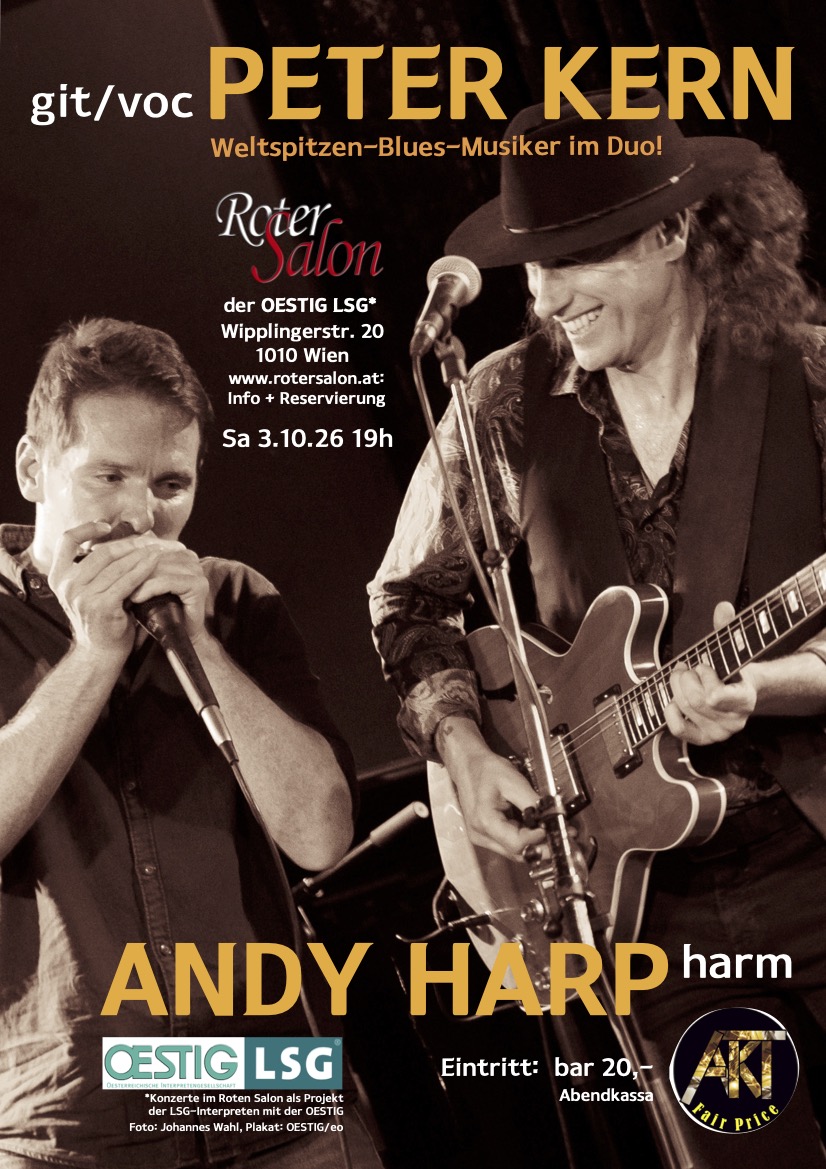PETER KERN & ANDY HARP am 3. October 2026 @ Roter Salon der OESTIG LSG.