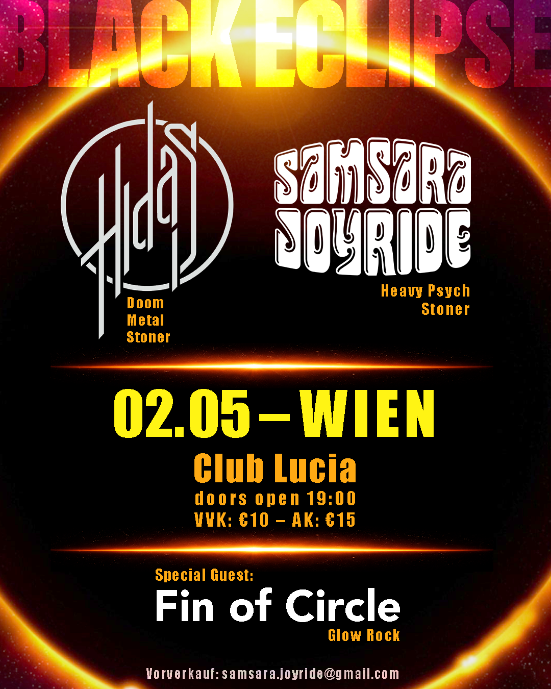 BLACK ECLIPSE - SAMSARA JOYRIDE // HIDAS // FIN OF CIRCLE am 2. May 2026 @ Lucia.