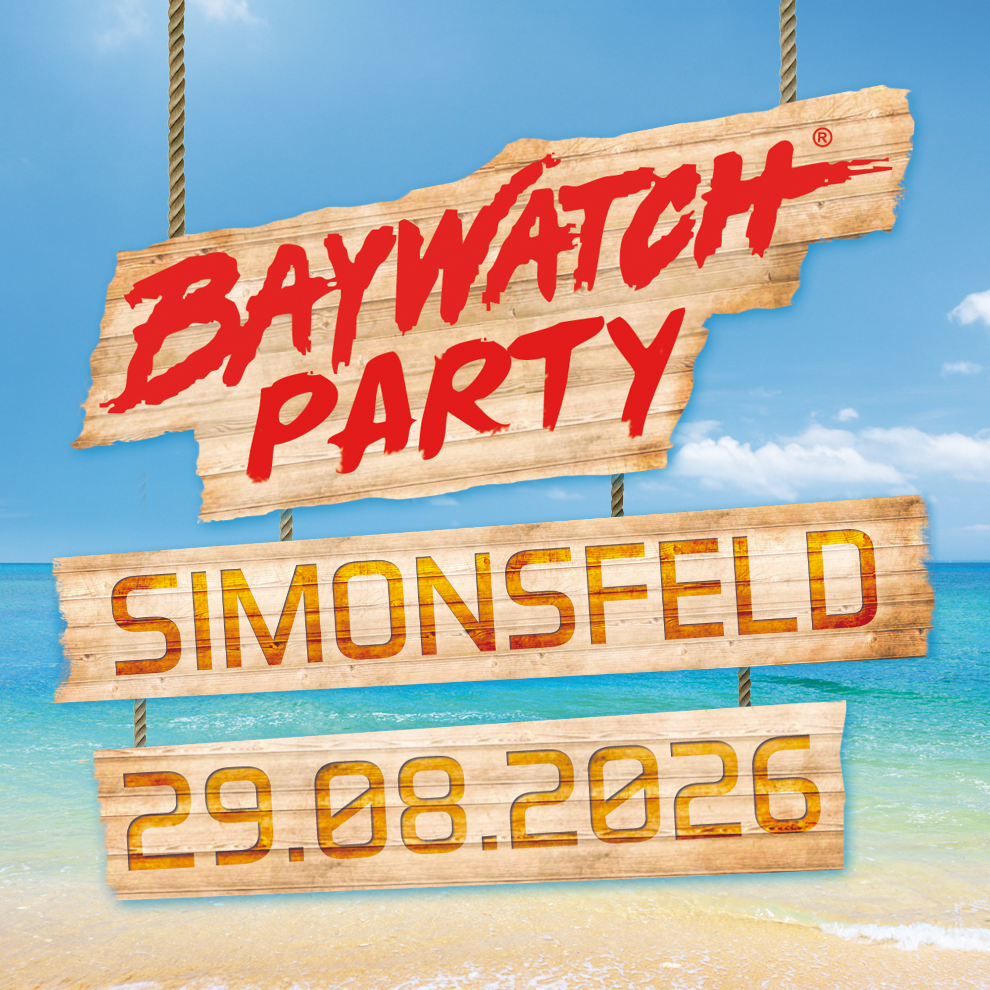 Baywatchparty Simonsfeld 2026 am 29. August 2026 @ Baywatchhalle Simonsfeld.