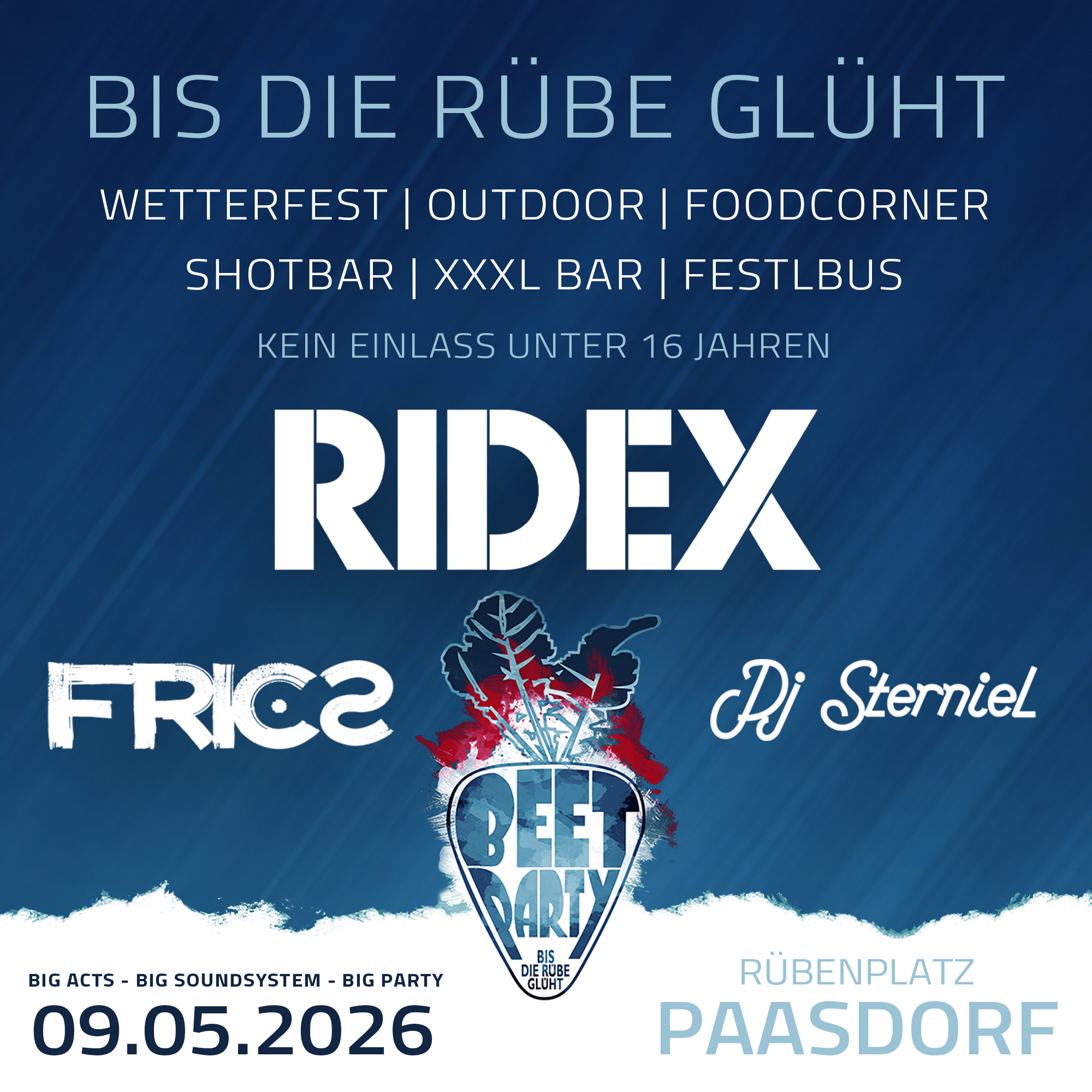 Beetparty 2026 am 9. May 2026 @ Rübenplatz Paasdorf.