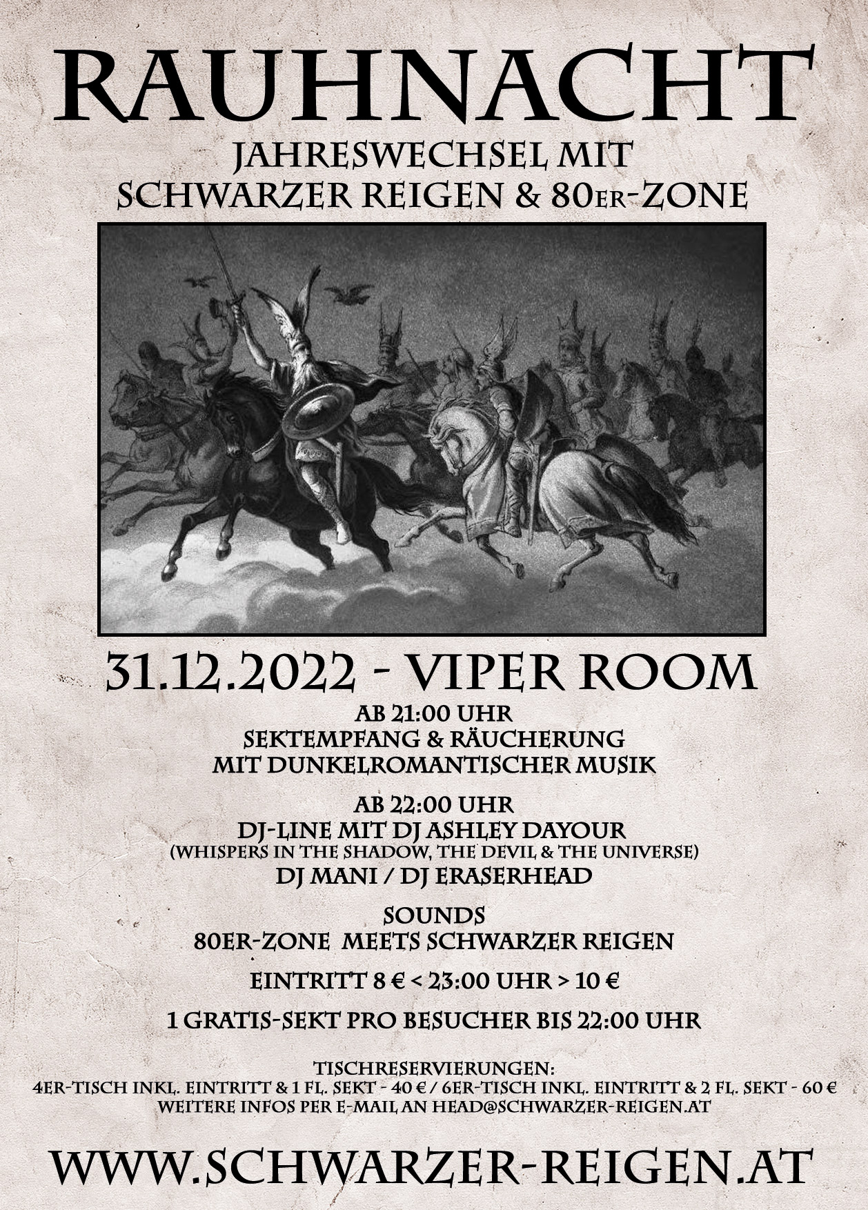 Rauhnacht - Jahreswechsel mit Schwarzer Reigen & 80er-Zone am 31. December 2022 @ Viper Room. Rauhnacht - Jahreswechsel mit Schwarzer Reigen & 80er-Zone am 31. December 2022 @ Viper Room.