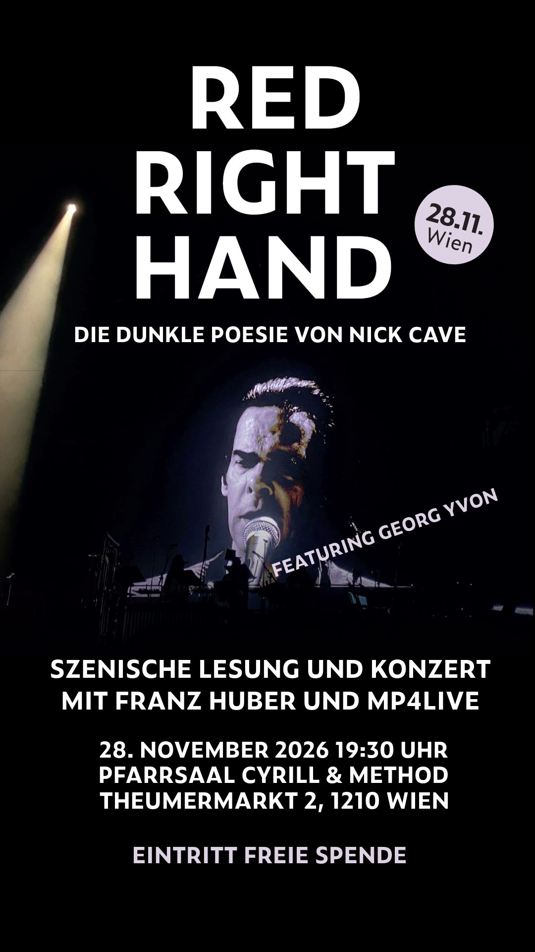 Red right Hand – Die dunkle Poesie von Nick Cave am 28. November 2026 @ Pfarre Cyrill & Metod.