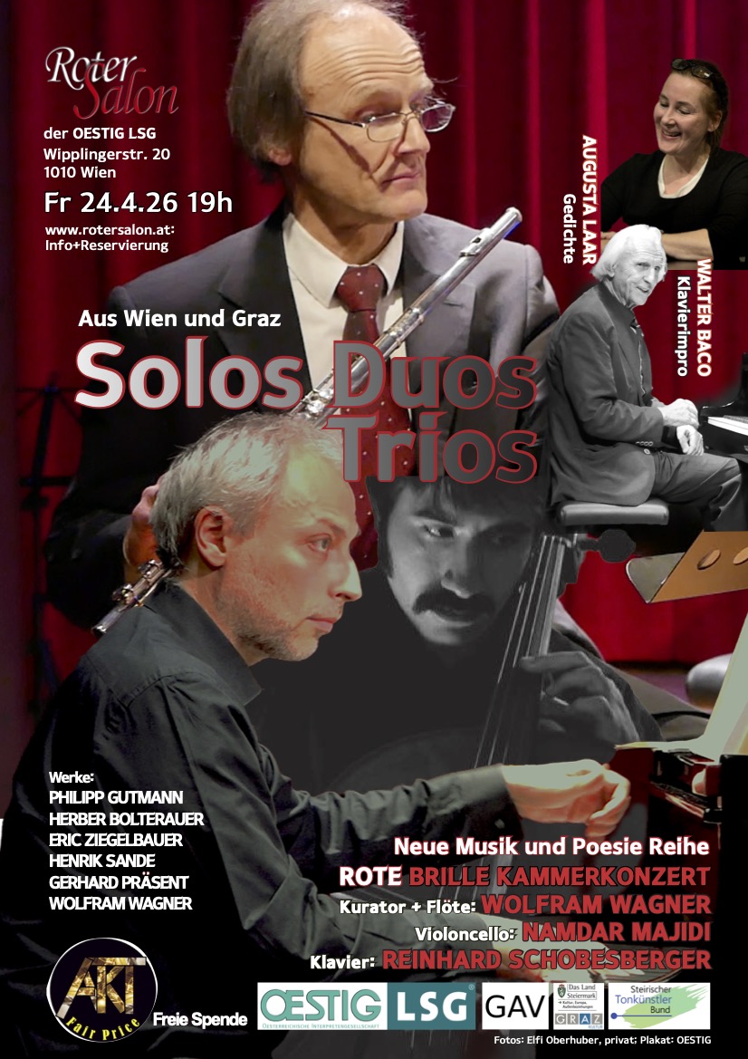 DIE ROTE BRILLE Solos, Duos, Trios: Konzert & Poesie am 24. April 2026 @ Roter Salon der OESTIG LSG.