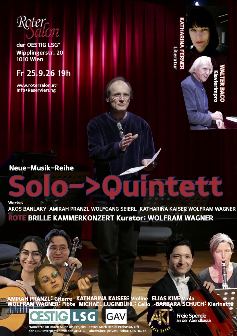 3 Streicher, Flöte, Klarinette & Gitarre: Solo bis Quintett am 25. September 2026 @ Roter Salon der OESTIG LSG.