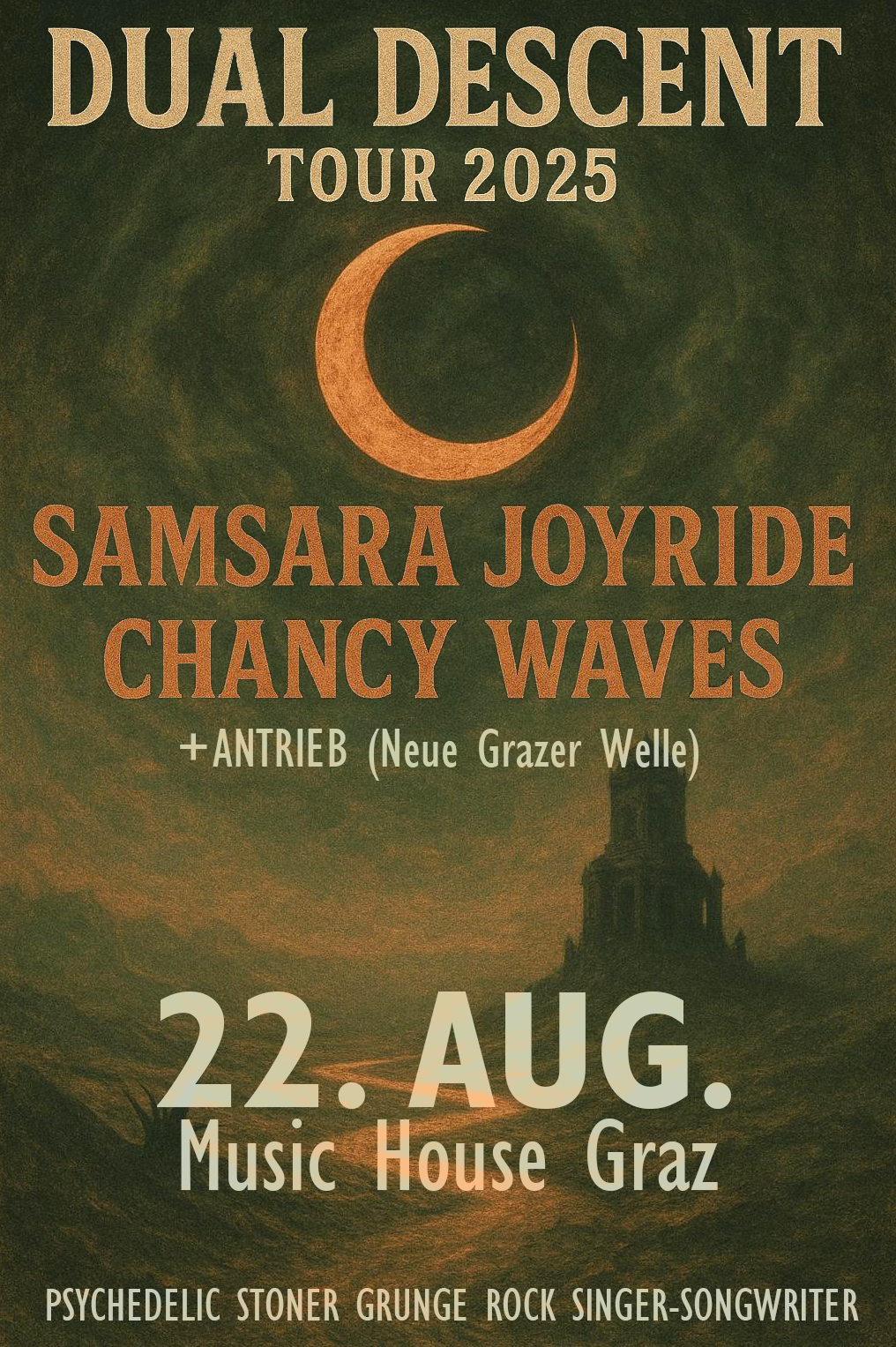 Chancy Waves // Samsara Joyride // ANTRIEB live am 22. August 2025 @ Music-House. Chancy Waves // Samsara Joyride // ANTRIEB live am 22. August 2025 @ Music-House.