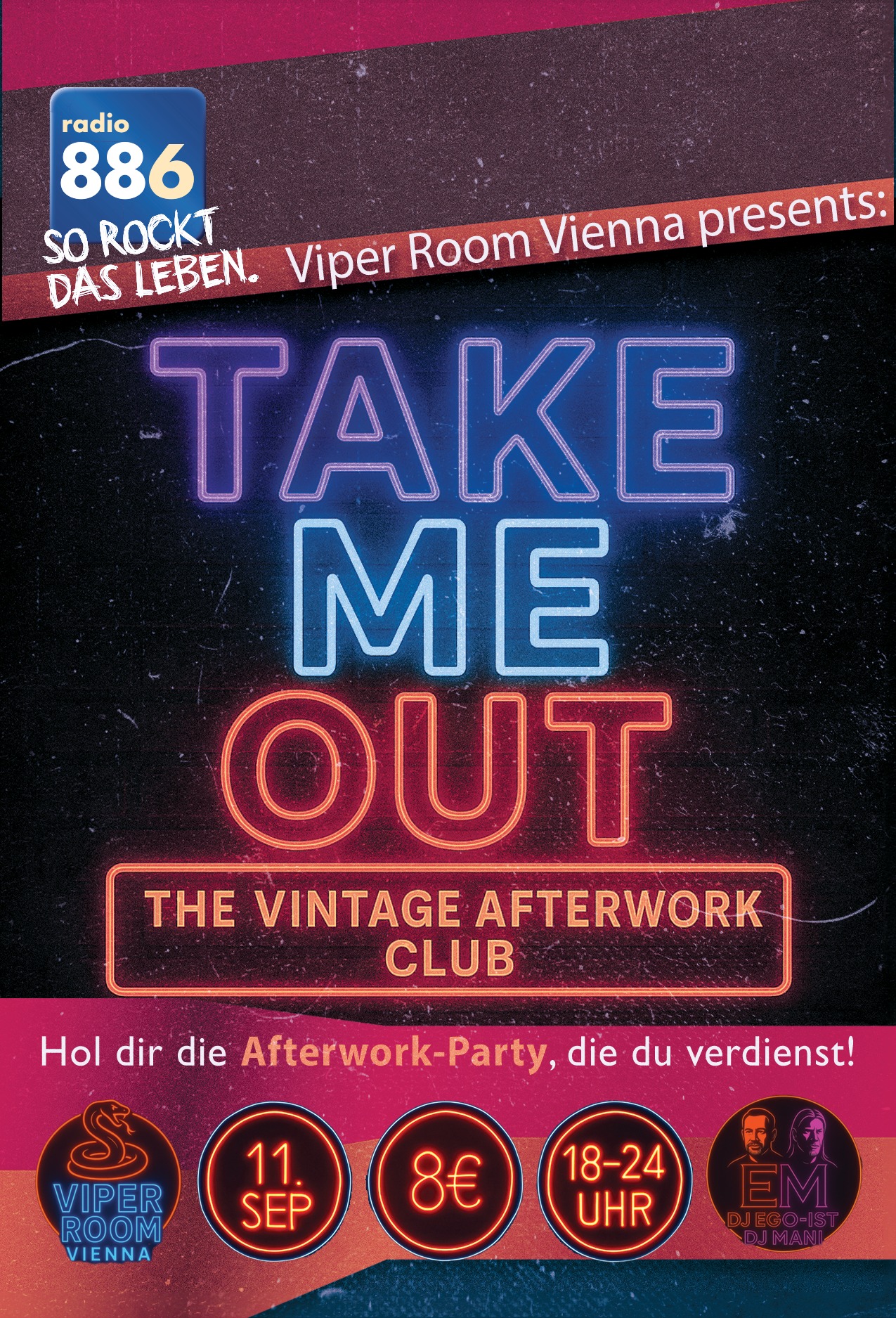 Take Me Out - Vintage Afterwork Club am 11. September 2025 @ Viper Room. Take Me Out - Vintage Afterwork Club am 11. September 2025 @ Viper Room.