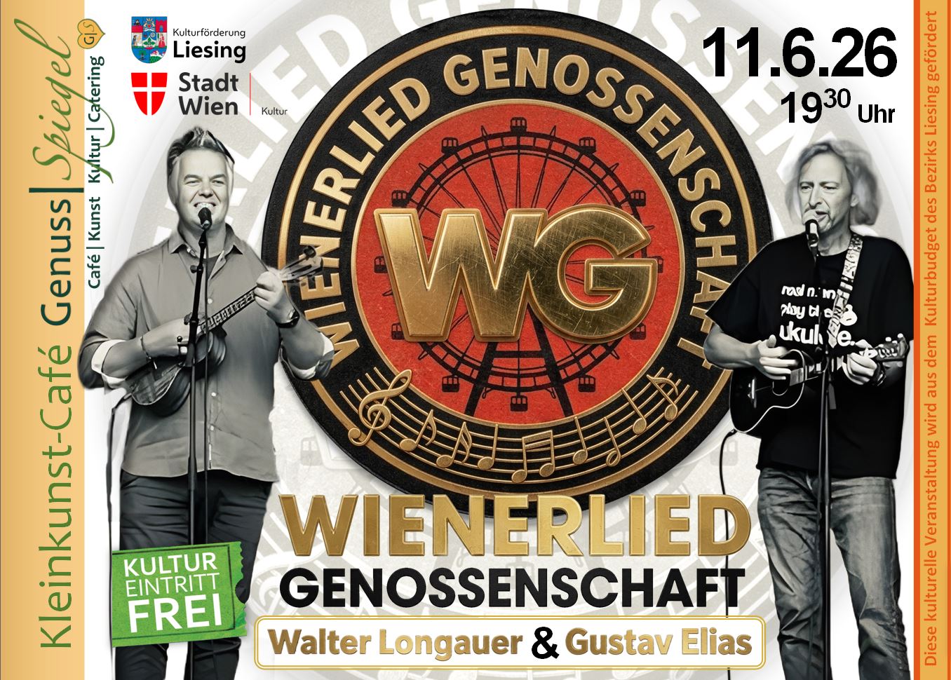 WG – Wienerlied Genossenschaft (Walter LONGAUER & Gustav ELIAS) am 11. June 2026 @ Café Genuss-Spiegel.