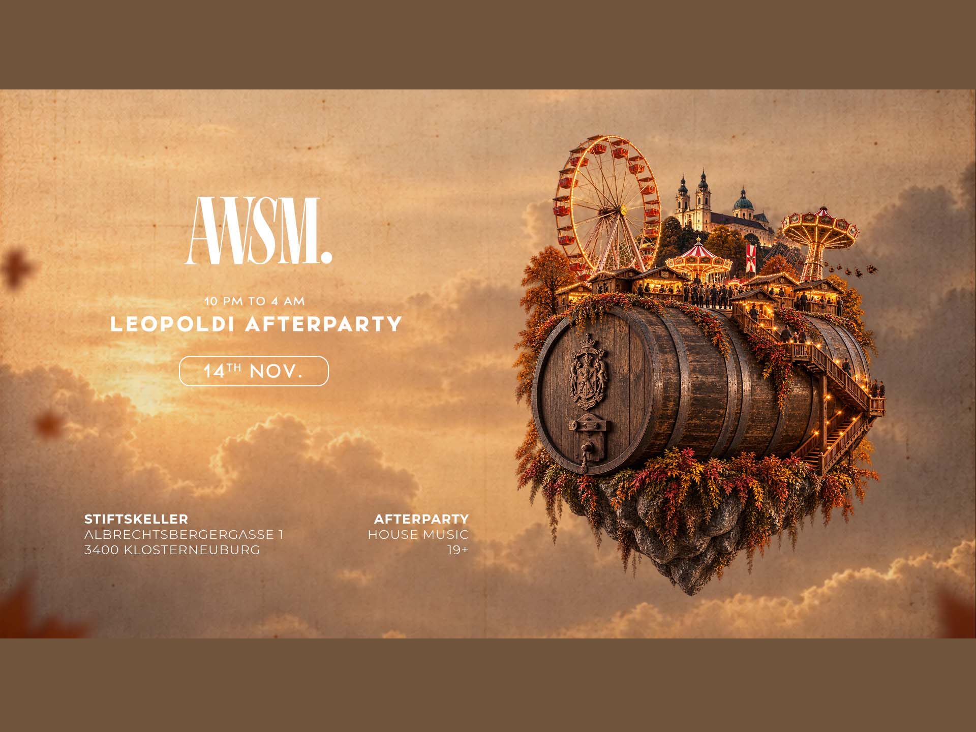 AWSM. LEOPOLDI AFTERPARTY am 14. November 2026 @ Stiftskeller Leopold.