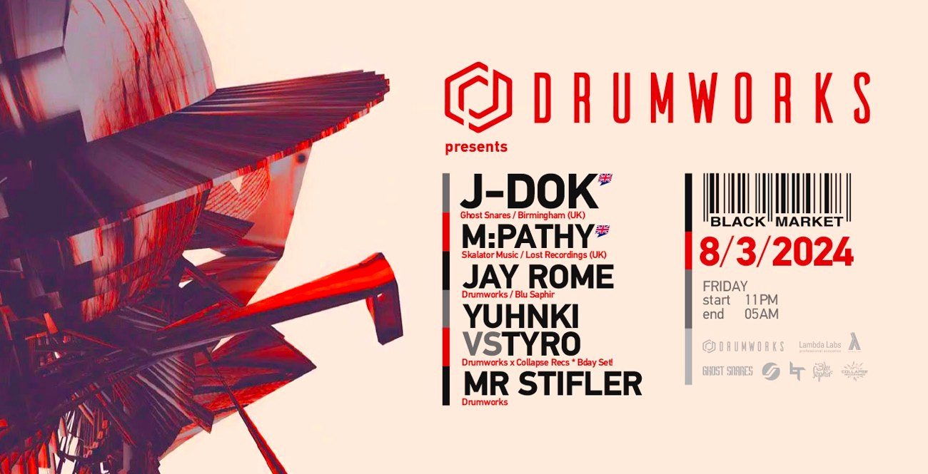 Drumworks presents J-DOK am 8. March 2024 @ Black Market. Drumworks presents J-DOK am 8. March 2024 @ Black Market.