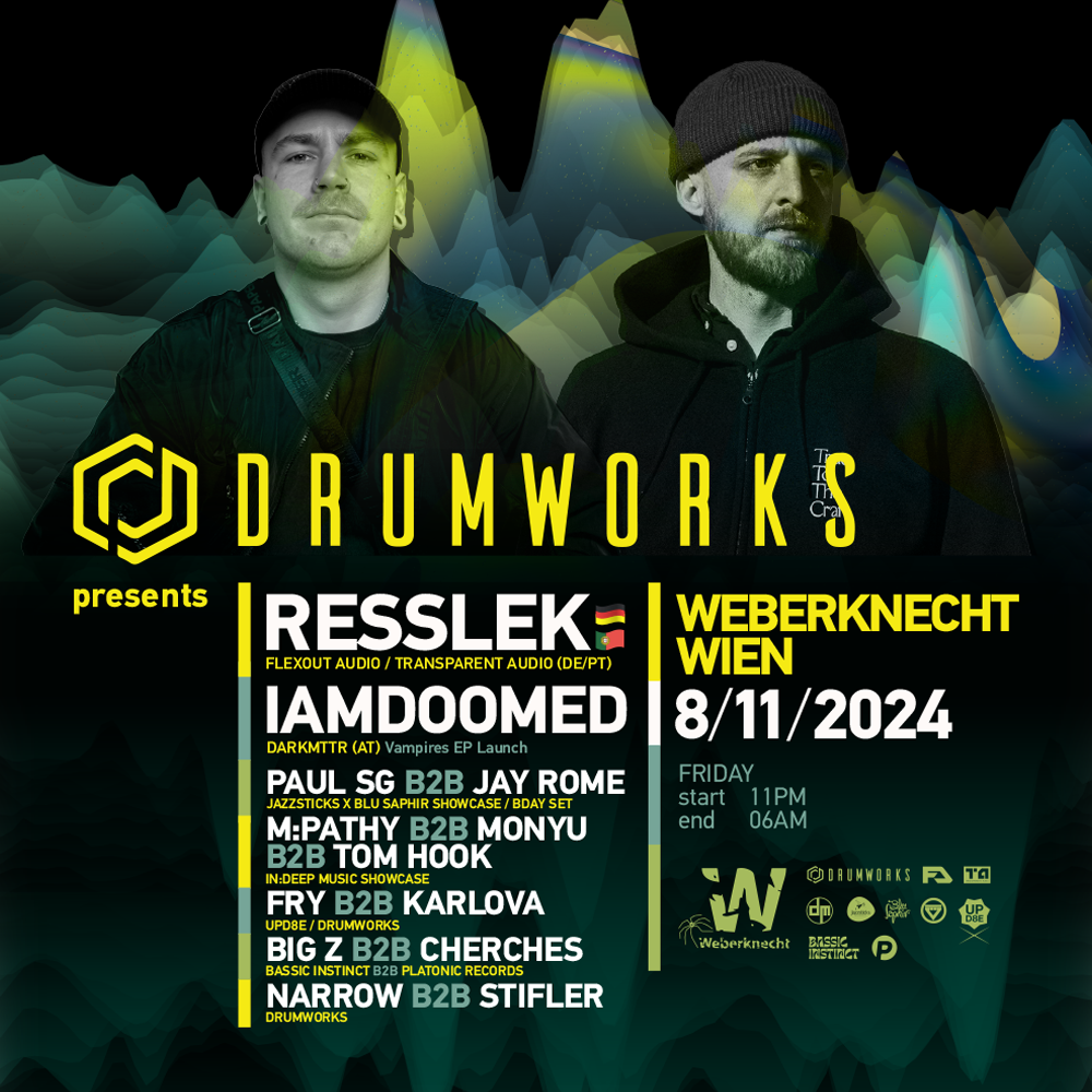 Drumworks pres. RESSLEK am 8. November 2024 @ Weberknecht. Drumworks pres. RESSLEK am 8. November 2024 @ Weberknecht.